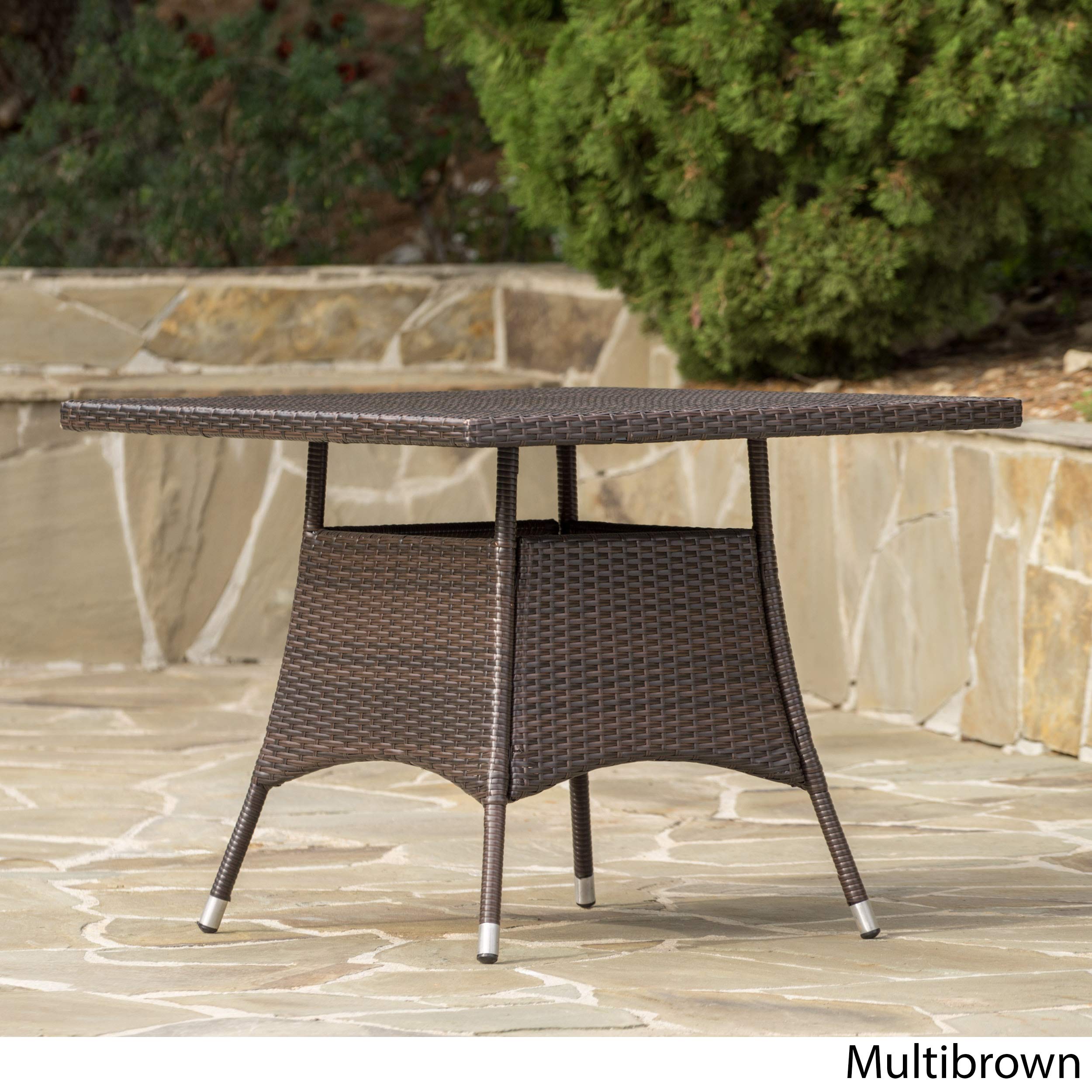 Christopher Knight Home Corsica PE Square Dining Table - 36 Inch, Multibrown Finish - Modern Indoor Outdoor Patio Furniture for Dining Room, Kitchen, Garden & Backyard