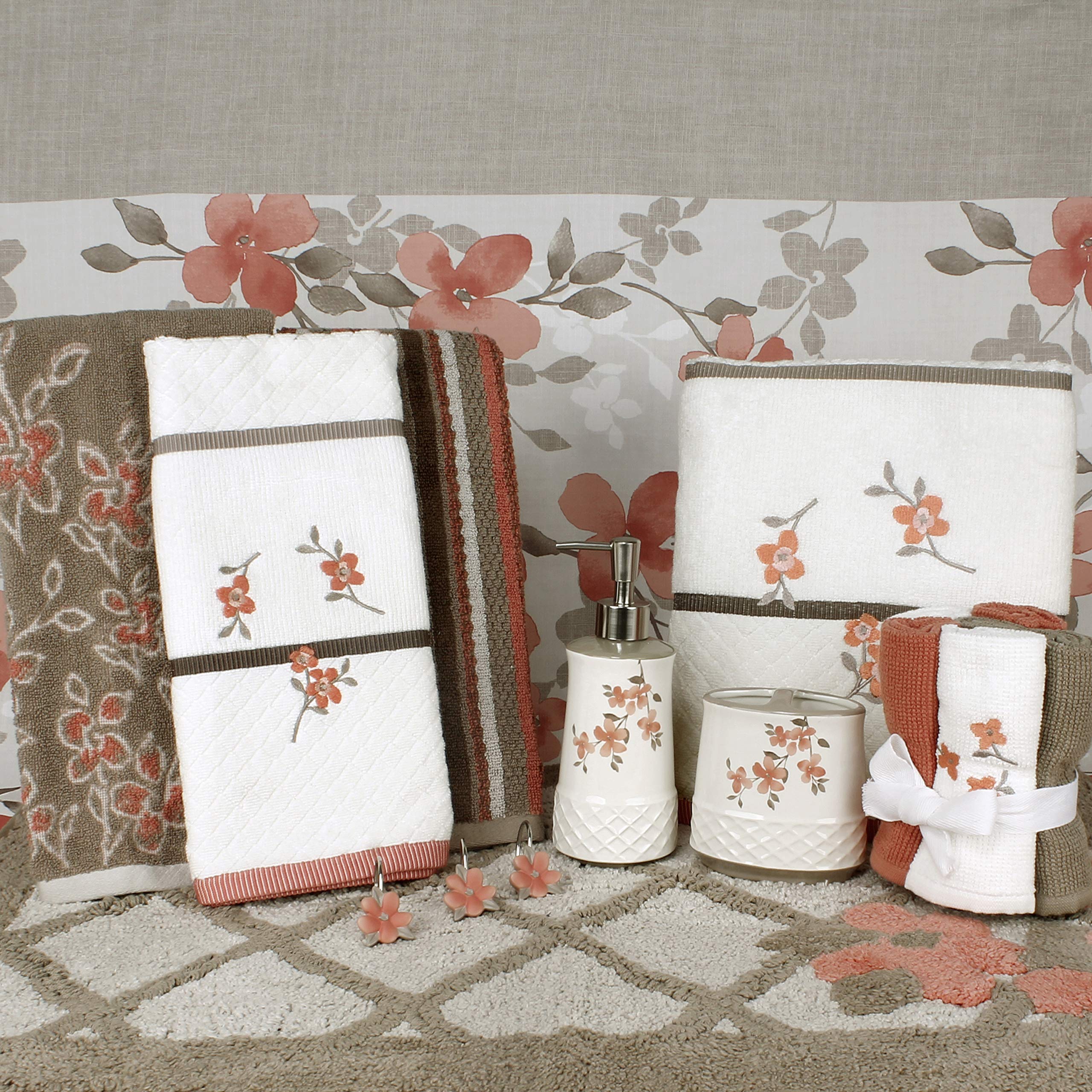 SKL Home Coral Garden Hand Towel Set - Soft Absorbent Cotton Bath Towels for Kitchen, Bathroom & Guest Use - Perfect for Spa, Gym & Travel Essentials