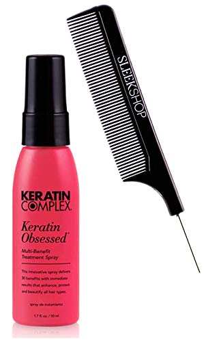 Keratin Complex KERATIN OBSESSED Multi-Benefit Treatment Spray Conditioner with Sleek Comb - 30 Benefits for All Hair Types (1.7 oz / 50 ml Travel Size) | Hydrating, Frizz Control & Heat Protection for Smooth, Shiny Hair at Home or On The Go
