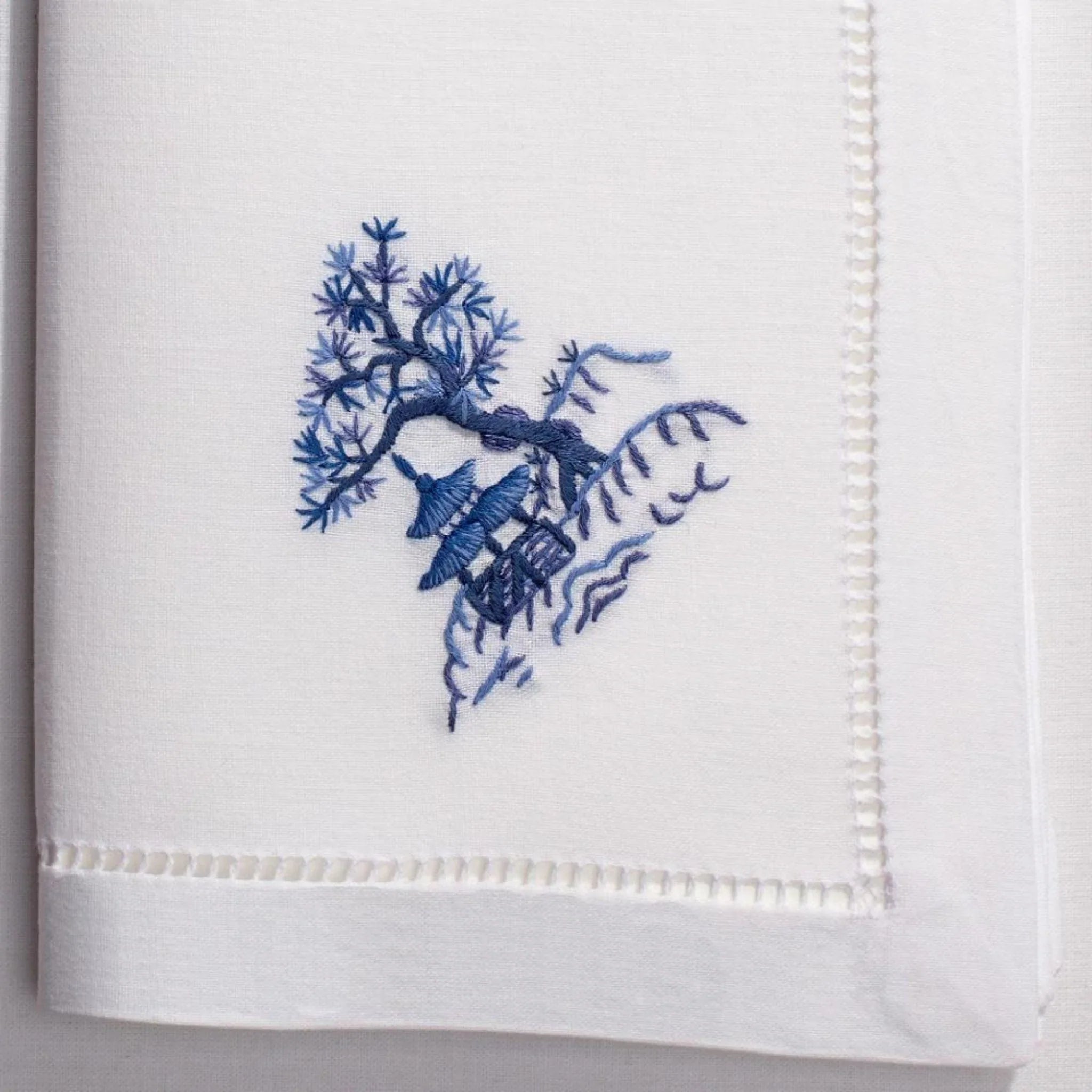 Premium Canton Blue Pagoda Printed Cotton Dinner Napkins - Set of 12 for Formal Dining, Wedding, and Asian-Themed Party Decor