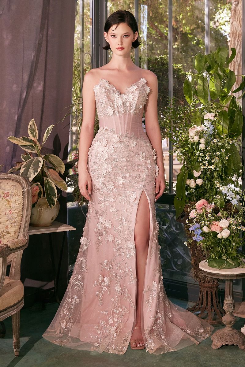 Andrea & Leo A1396 Sheer Pleated Corset Gown - Elegant Evening Dress for Prom, Wedding & Special Occasions