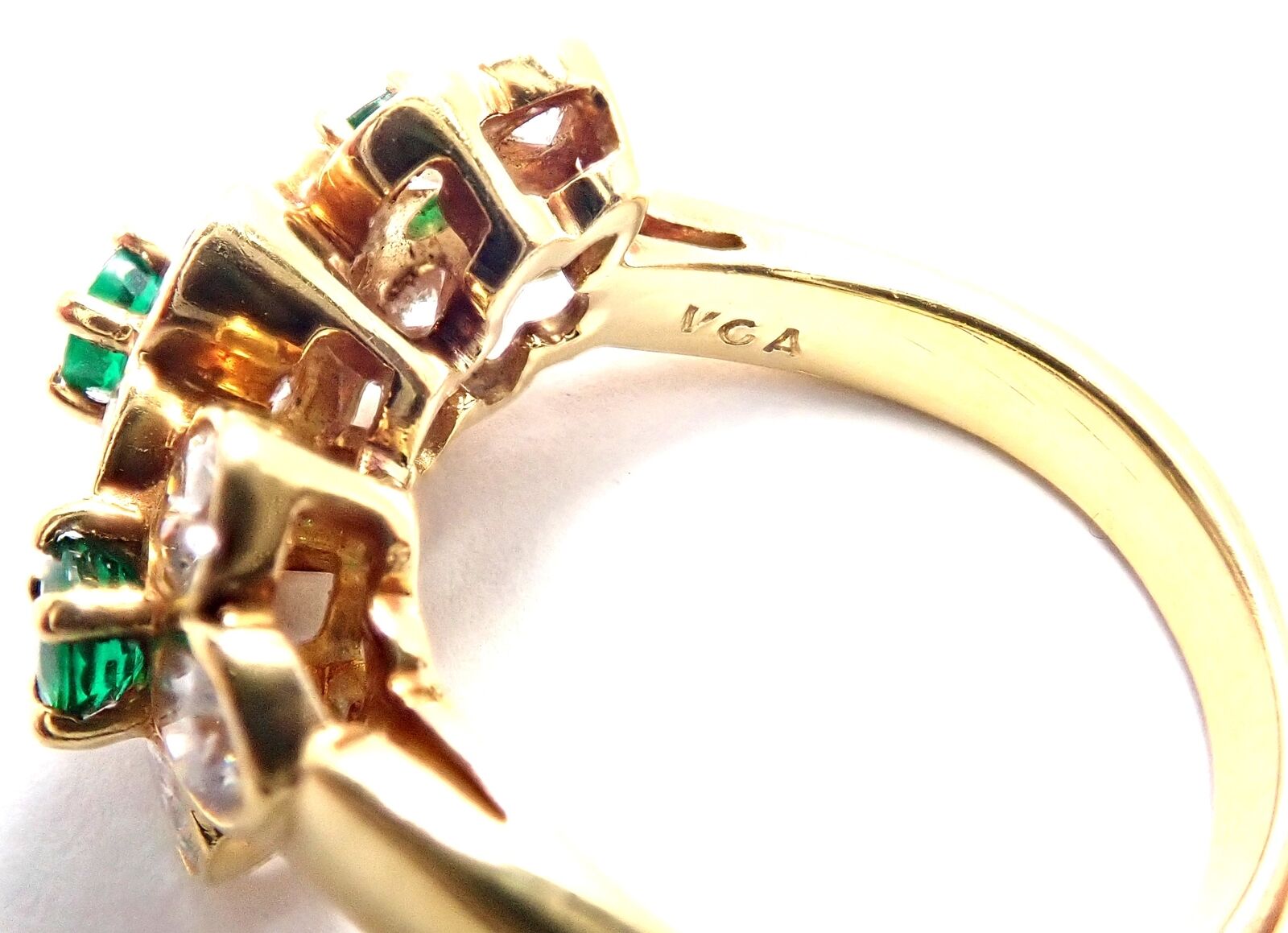 Authentic Van Cleef & Arpels 18k Yellow Gold Emerald Diamond Fleurette Ring for Women - Luxury Jewelry Gift for Anniversary, Engagement & Special Occasions