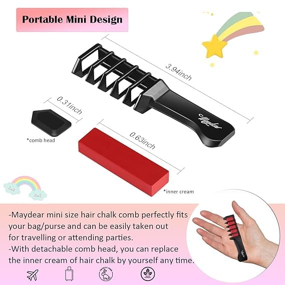 LOBE MIRACLE Hair Chalk Comb - 12 Pack Temporary Hair Color for Girls, Kids & Women | Washable & Non-Damaging | Perfect for Parties, Halloween & Costume Events