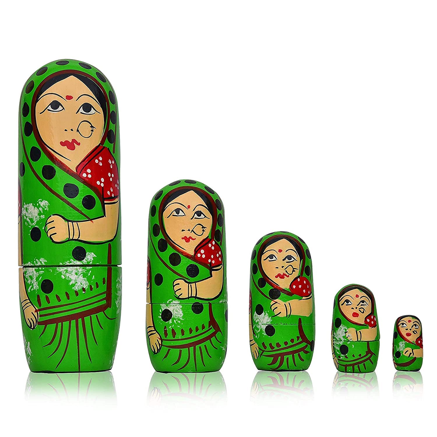 Hand-Painted Wooden Russian Nesting Dolls Set - Traditional Folk Art Home Decor, Unique Gift for Collectors (Green) | Perfect for Living Room Display, Cultural Decor, and Special Occasion Gifts