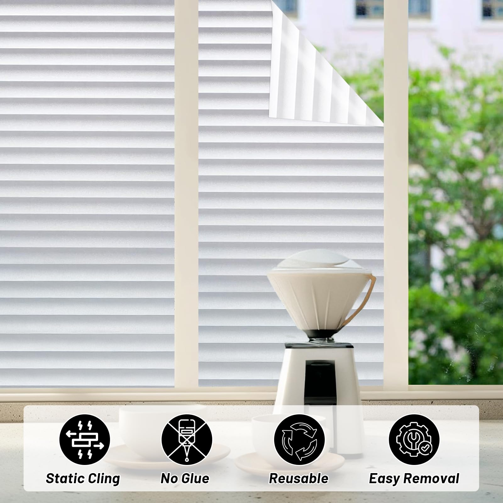 DUOFIRE Static Cling Window Film - No Glue Privacy Blinds Pattern, Anti-UV Glass Film for Bathroom, Bedroom & Living Room (11.8 x 47 Inch) | Perfect for Home Office, Nursery & Rental Apartments