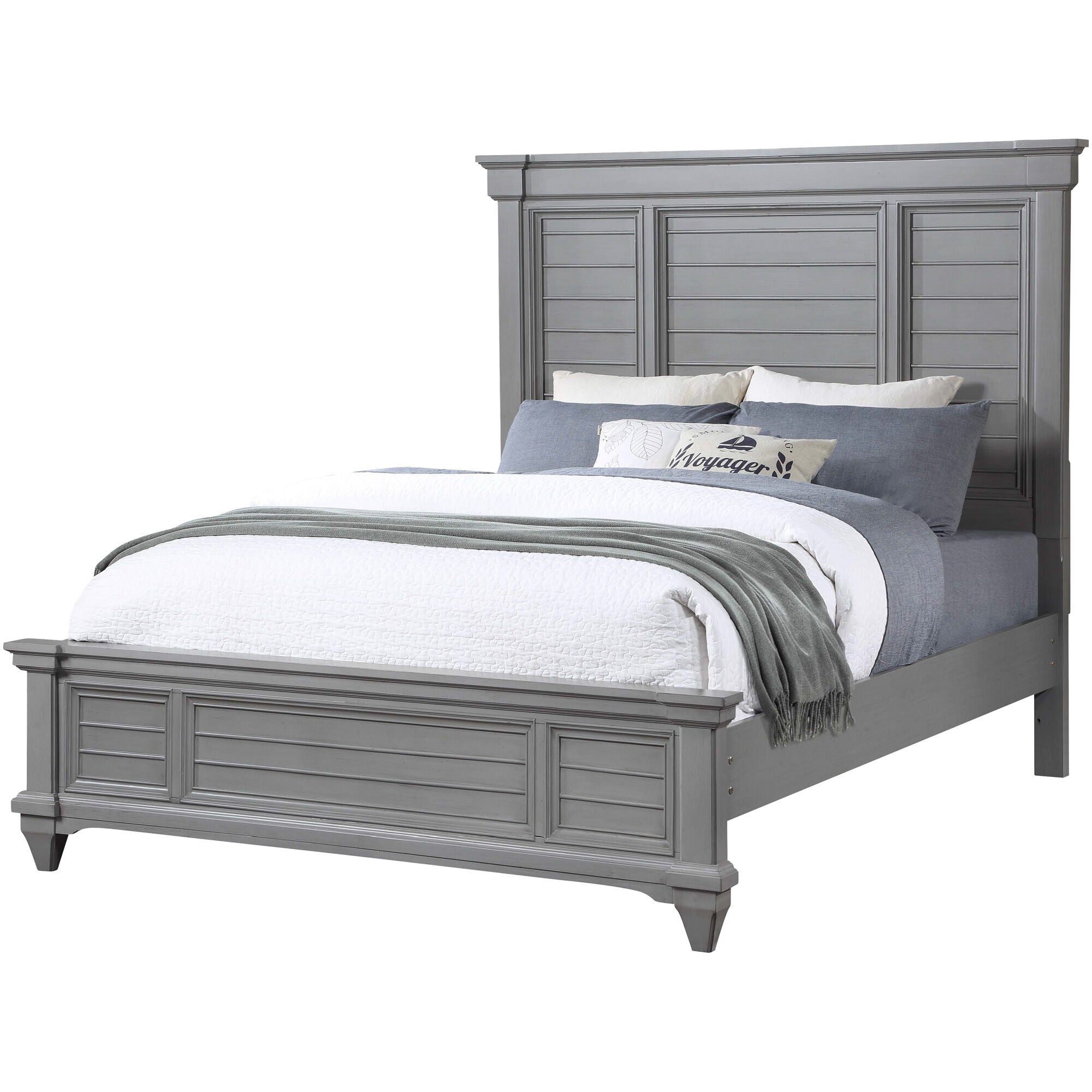 Hilton Head Panel Bed - Queen Size Solid Wood Bed Frame with Upholstered Headboard - Perfect for Master Bedroom & Guest Room Decor