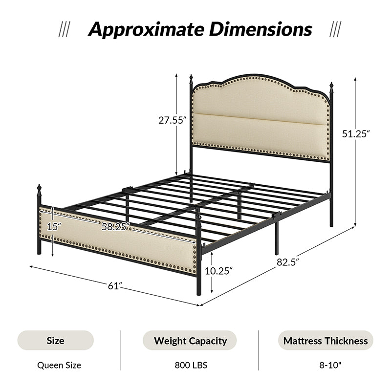 Ernesto 61 Industrial King & Queen Size Platform Bed Frame - Modern Metal & Wood Design for Bedroom, Guest Room, Loft or Studio Apartment