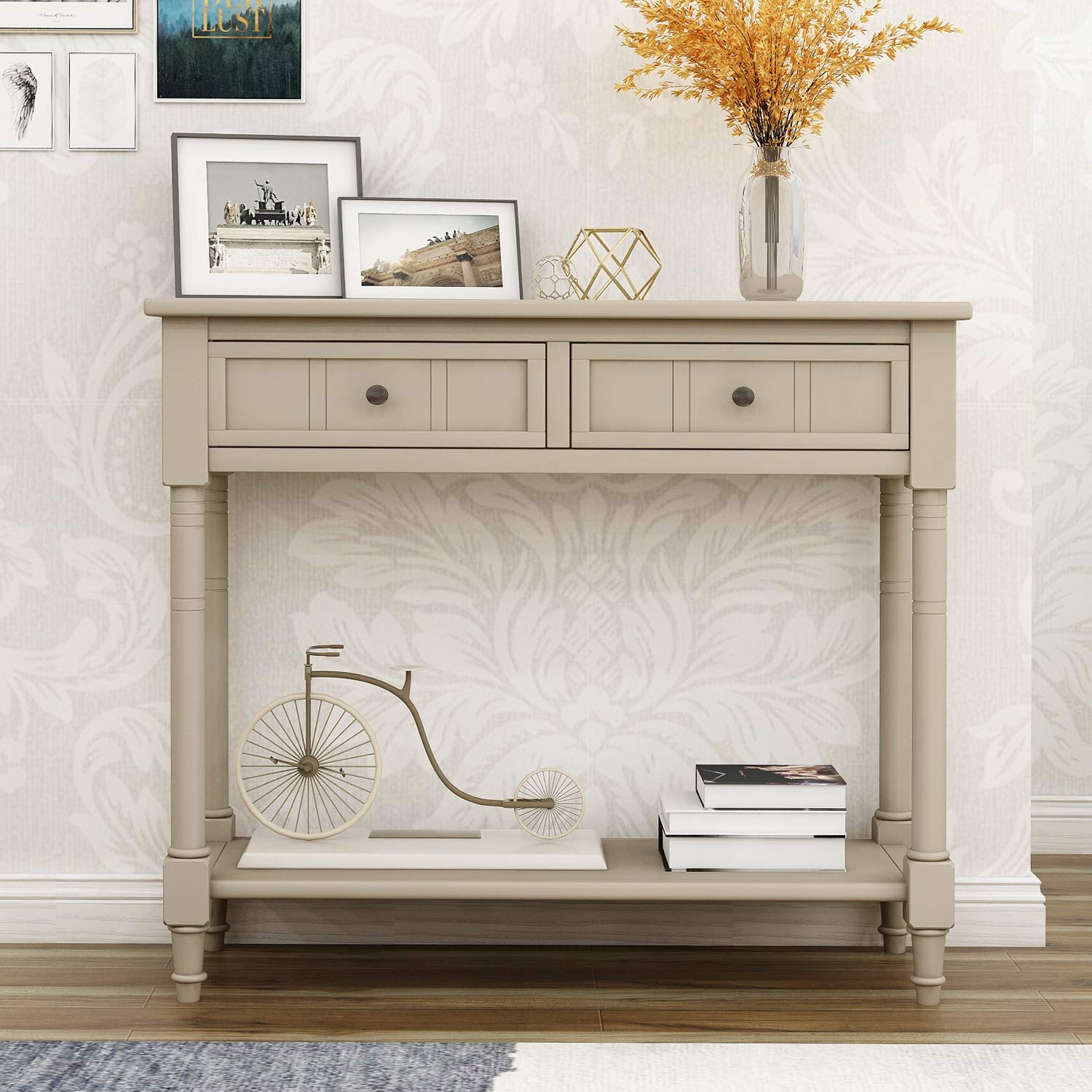 Vintage Gray Narrow Entryway Console Table with Storage Drawers & Bottom Shelf - Slim Hallway Sofa Table for Small Spaces, Farmhouse Decor, Foyer Organization (1 Set) - Perfect for Apartments, Living Rooms & Entryways