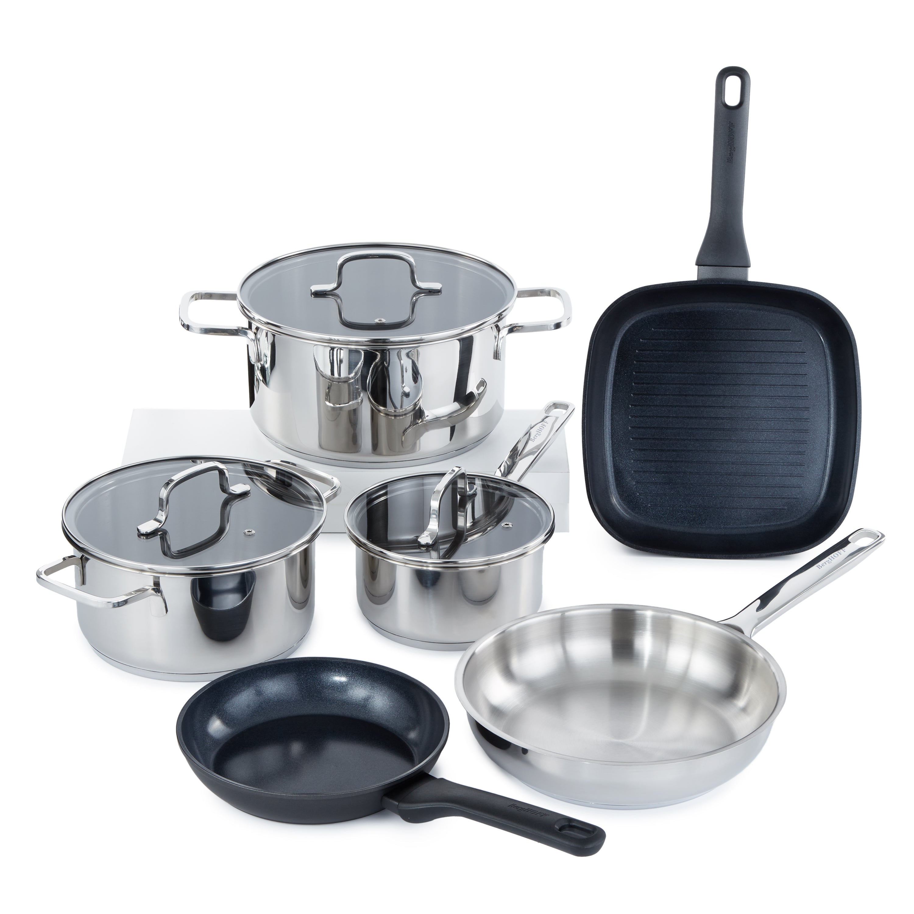 BergHOFF DiNA Helix Recycled 9-Piece Nonstick Cookware Set - Pots & Pans for Healthy Cooking, Dishwasher Safe, Induction Compatible - Perfect for Home Chefs & Everyday Meals