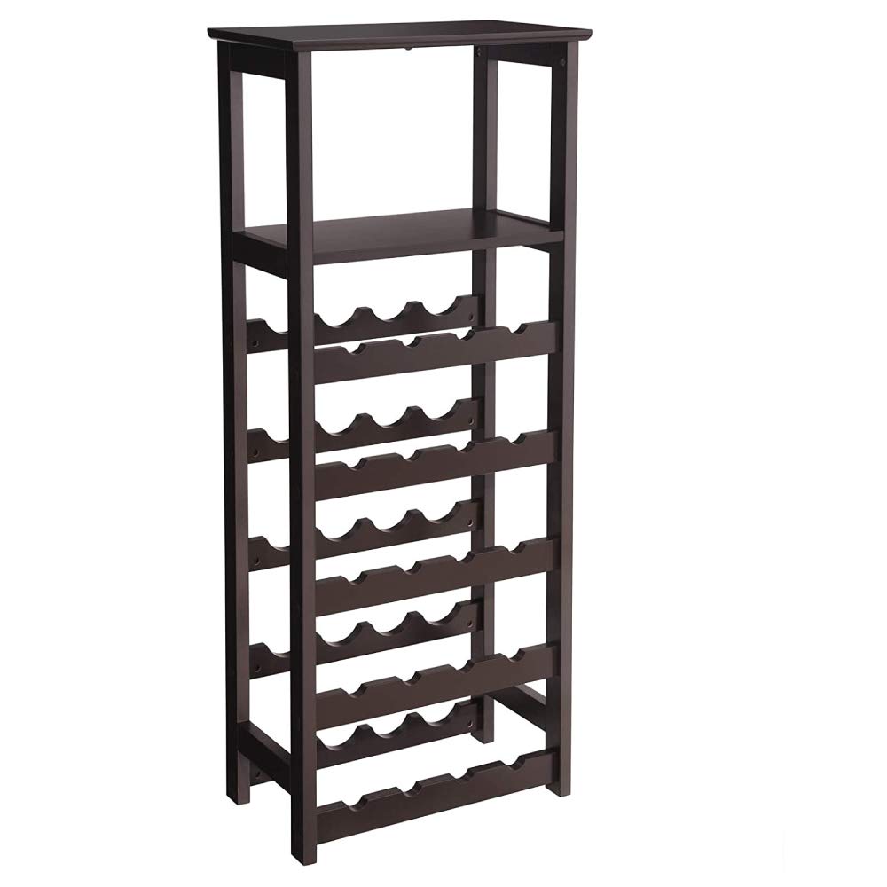 Premium Wooden Wine Rack - Free Standing 20-Bottle Capacity with Glass Holder, Stackable Storage for Kitchen, Dining Room & Bar - Natural Brown Finish