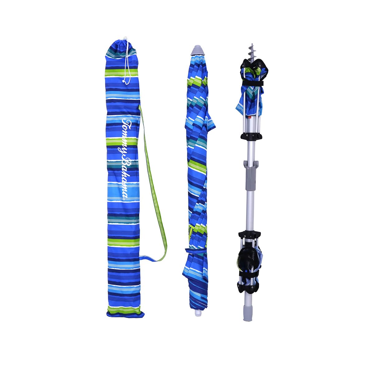 Tommy Bahama 7 ft Fiberglass Beach Umbrella with Sand Anchor - UV Protection, Wind Resistant for Outdoor, Poolside, and Beach Use