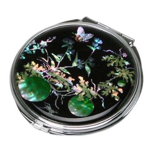 Mother of Pearl Watermelon Design Vanity Makeup Double Compact Mirror - Regular & 2X Magnifying Mirrors, 2.6 Inch (6.5cm) Tabletop Mirror for Dressing Table, Travel & Gift | Elegant Cosmetic Mirror for Makeup Application & Beauty Routine