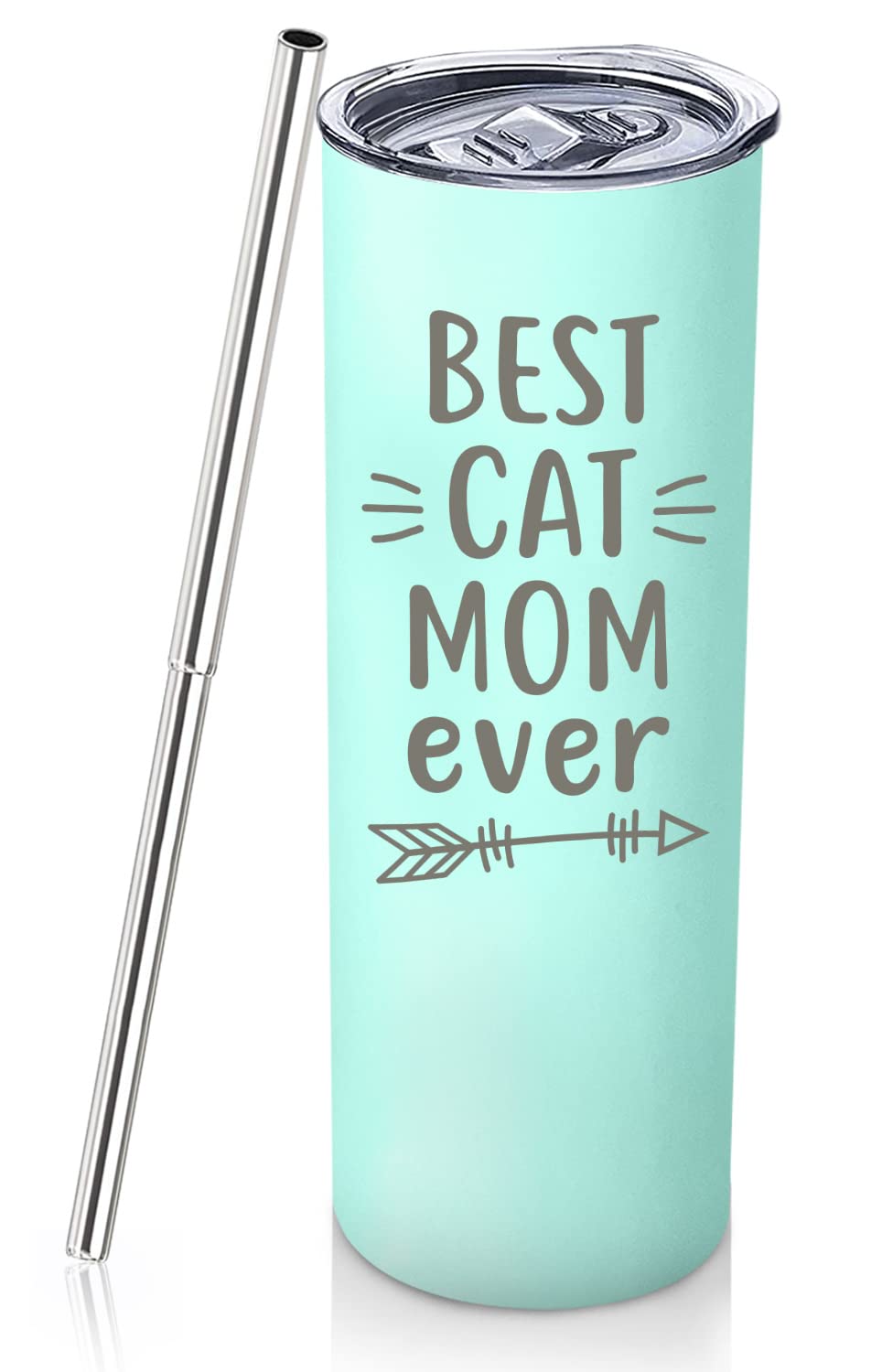 20Oz Cat Lover Wine Tumbler with Straw & Keychain - Best Cat Mom Ever Gift for Women, Christmas, Birthday & Mother's Day - Insulated Travel Cup for Cat Themed Lovers (Green) - Perfect for Coffee, Wine & Outdoor Adventures
