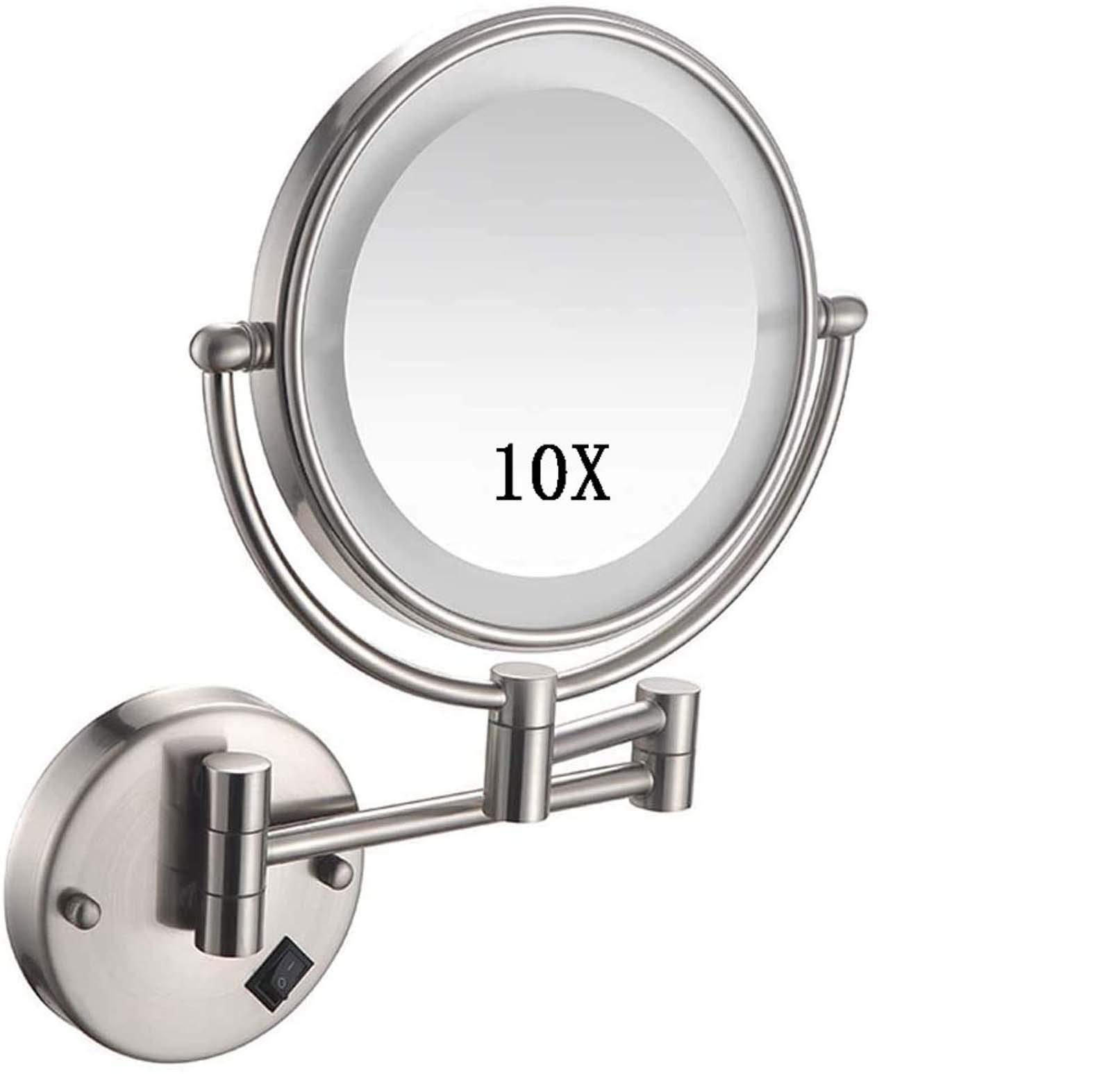 10X Magnifying Makeup Mirror with LED Lights - 8 Inch Double-Sided Wall Mounted Vanity Mirror, 360° Rotation, USB Rechargeable - Perfect for Bathroom, Bedroom, and Hotel Makeup Application