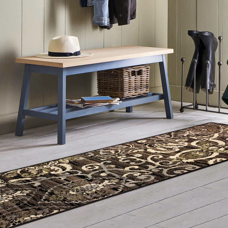 Elegant Caldwell Floral Scroll Indoor Area Rug & Runner - Non-Slip Soft Living Room Carpet for Home Decor, Bedroom, Hallway - Perfect for Boho, Farmhouse & Modern Style Interiors