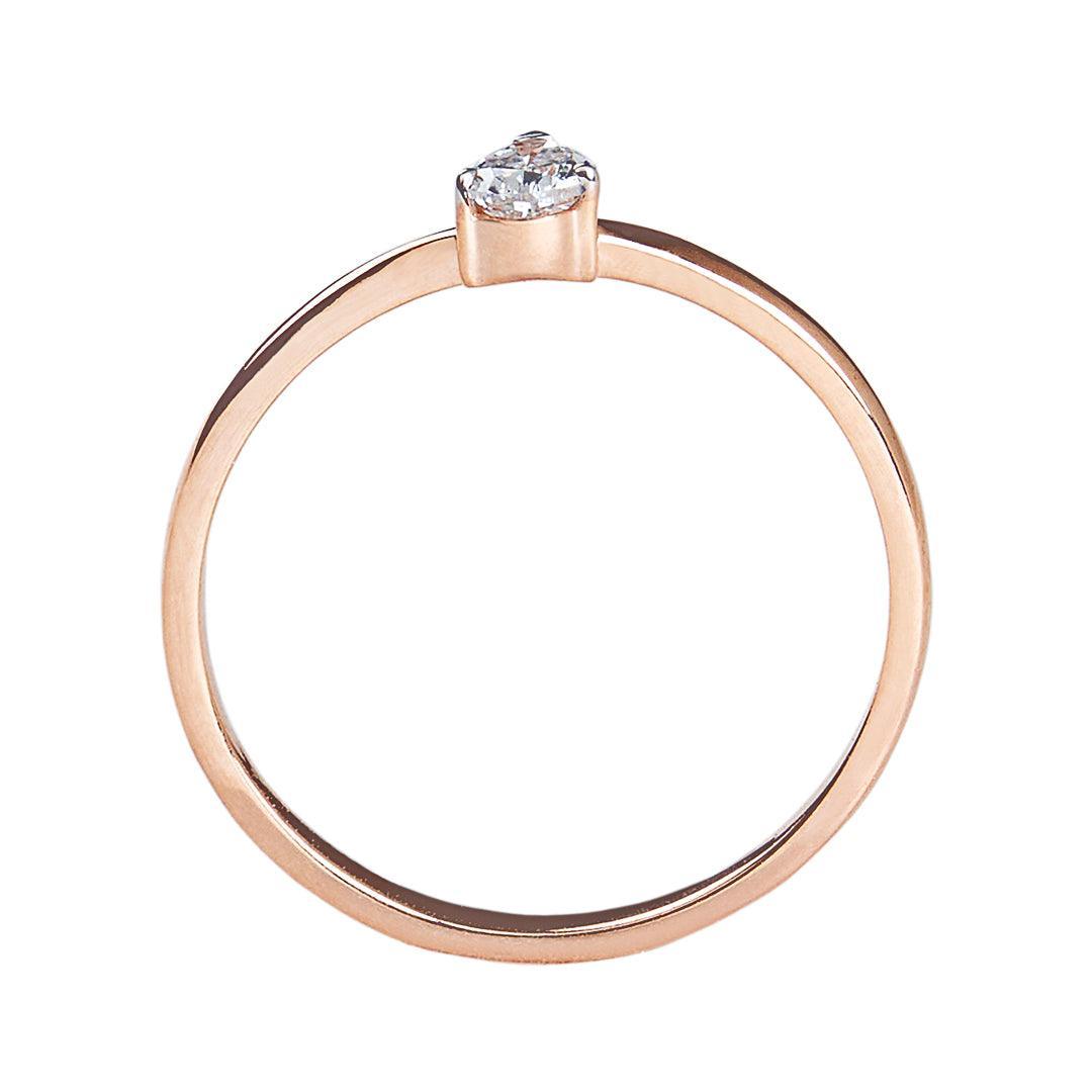10K Rose Gold Solitaire Diamond Teardrop Ring for Women - Elegant Engagement, Wedding, Anniversary Gift for Her