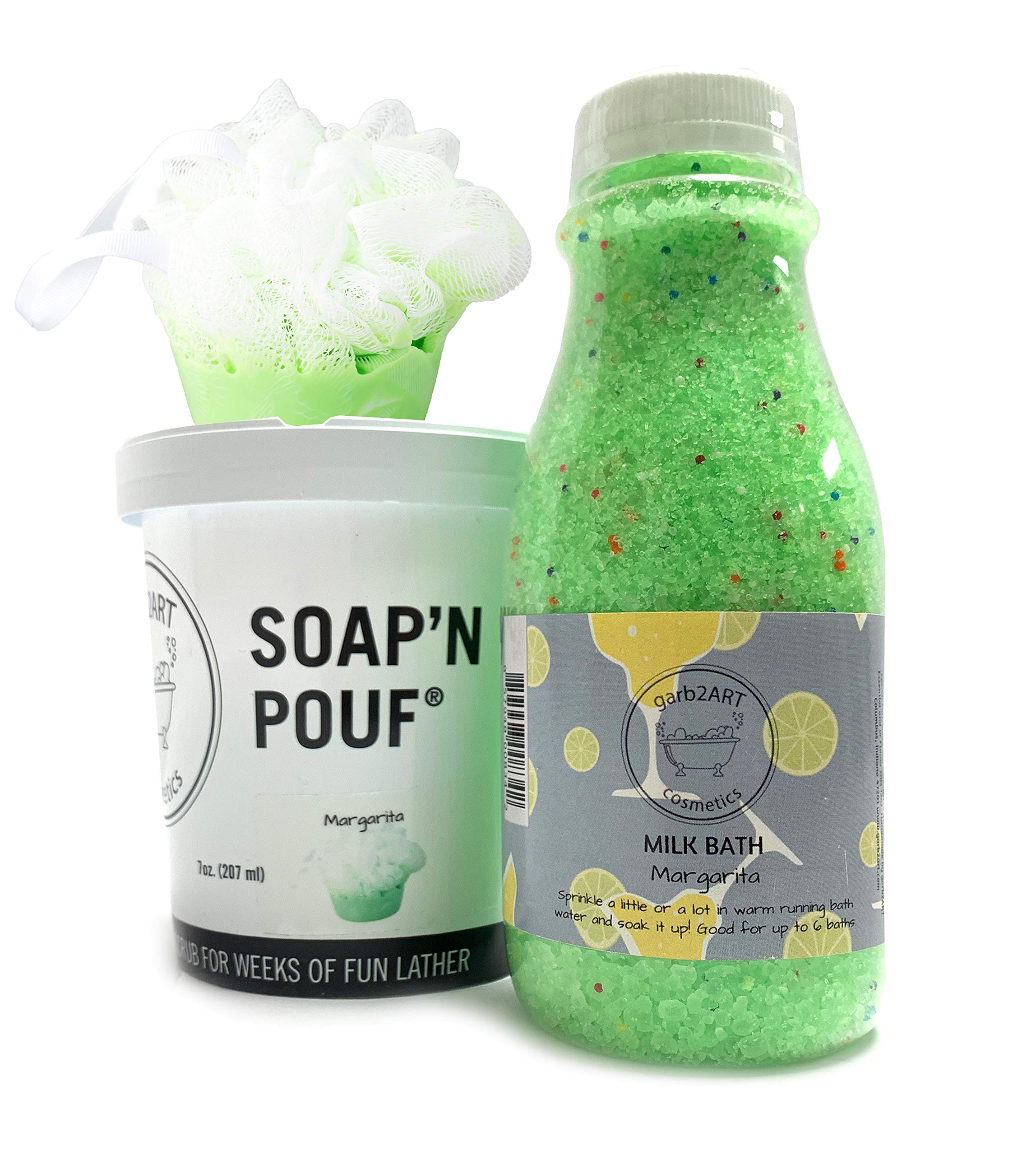 Margarita Scented Milk Bath & Soap 'N Pouf Set - Luxurious Bath & Shower Gift for Women, Spa Day at Home, Self Care Relaxation