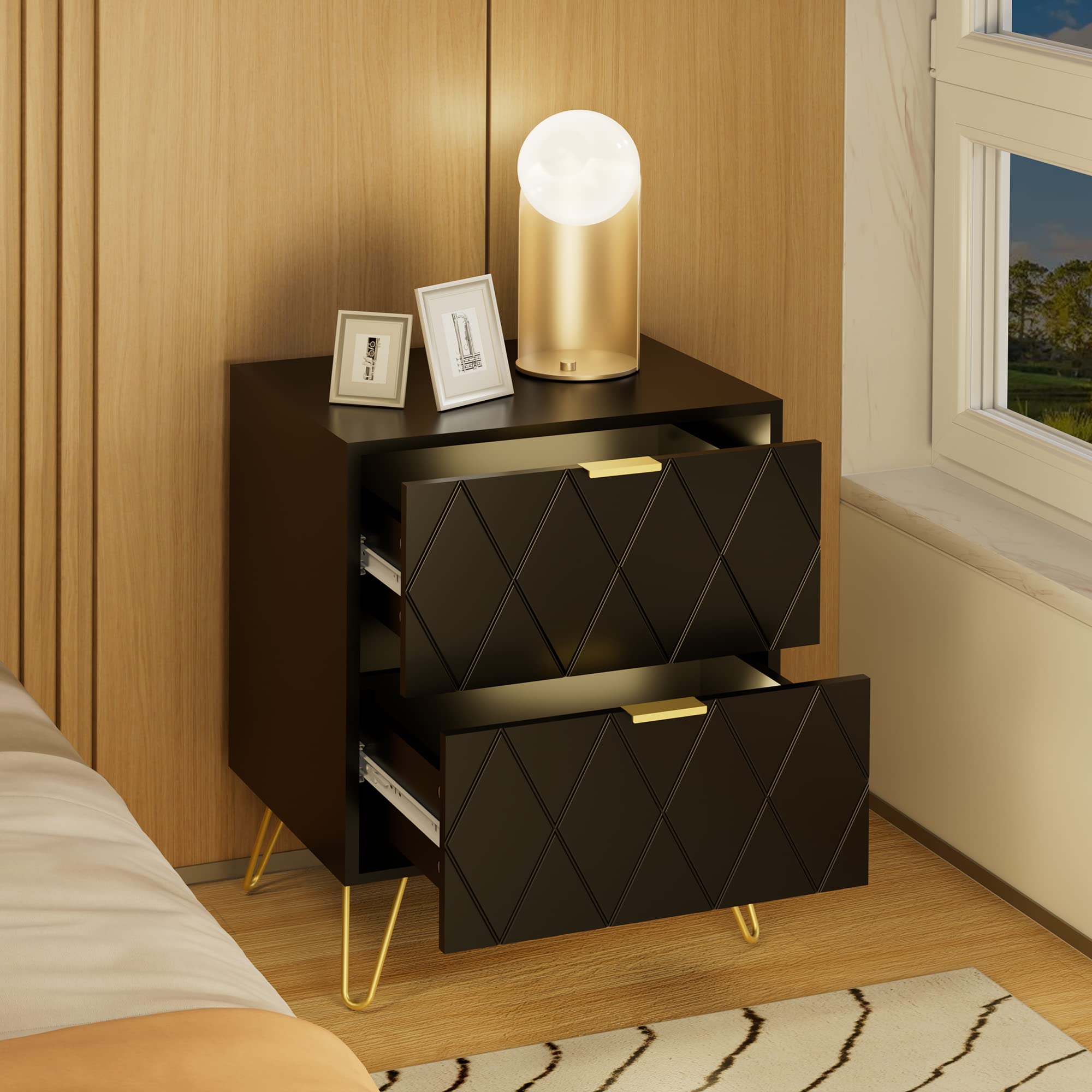 Anbuy 9-Drawer Dresser and Nightstand Set for Bedroom - 3-Piece Furniture Combo with 2 Nightstands & 9-Drawer Chest (Black) - Perfect for Master Bedroom, Guest Room, and Apartment Storage Solutions