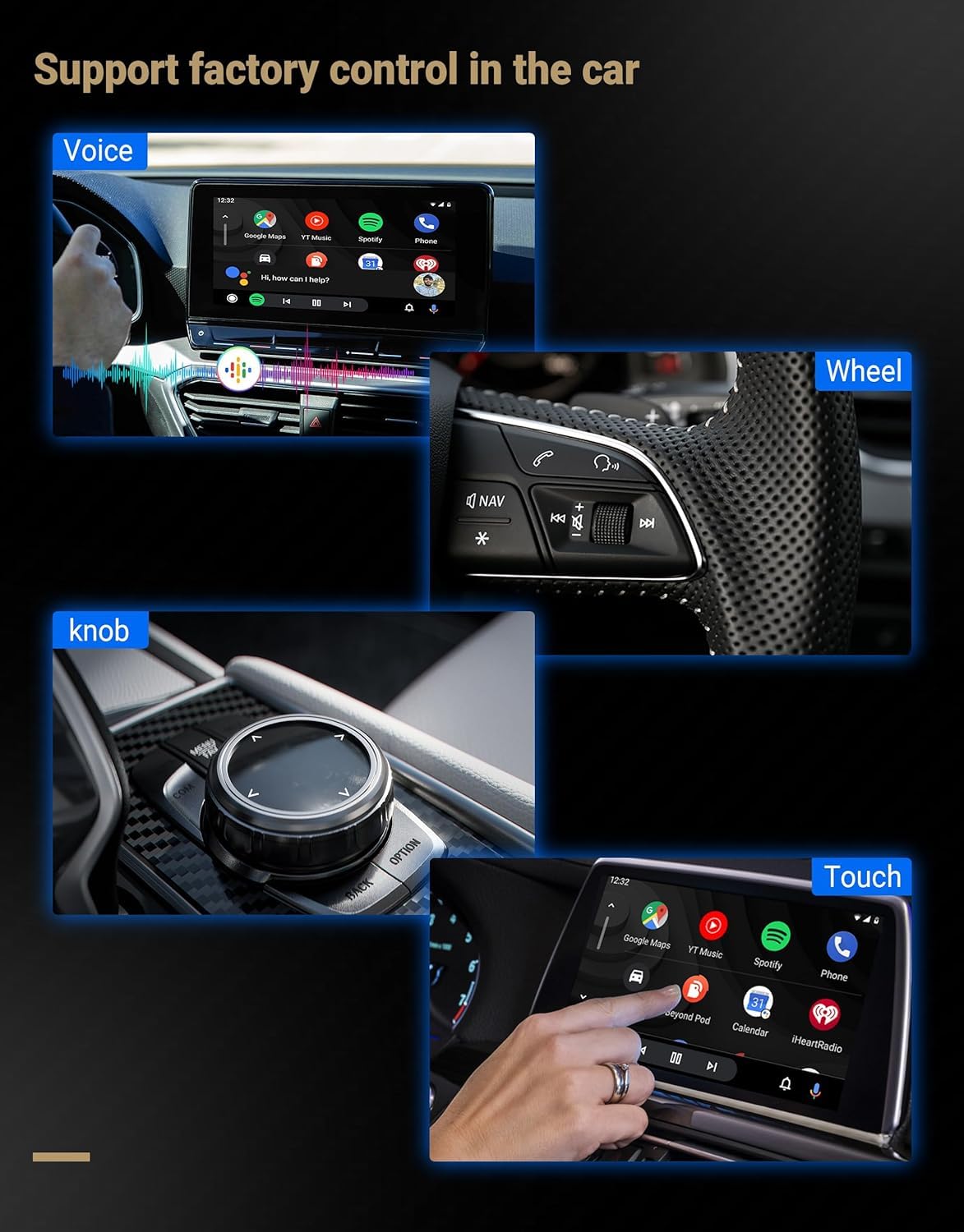 Wireless CarPlay & Android Auto Adapter with Built-in YouTube & Netflix - USB Playback & Factory Control - Seamless In-Car Entertainment for Road Trips & Commuting