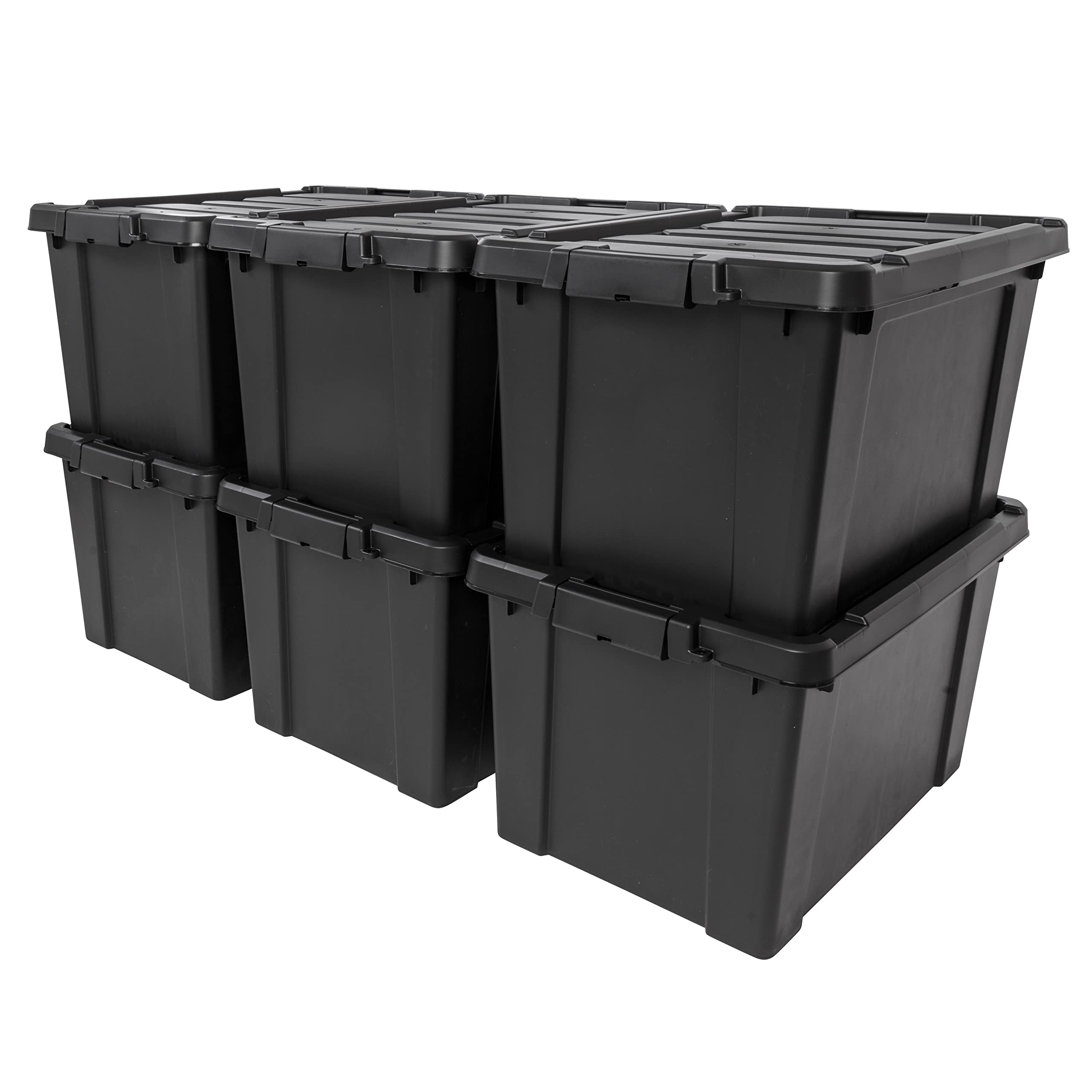 IRIS USA 75.7 L (20 Gallon) Heavy-Duty Lockable Storage Totes with Lids - 6 Pack Stackable Plastic Containers for Garage Organization, Moving Supplies & Equipment Storage - Durable Utility Bins for Home, Office & Warehouse Use