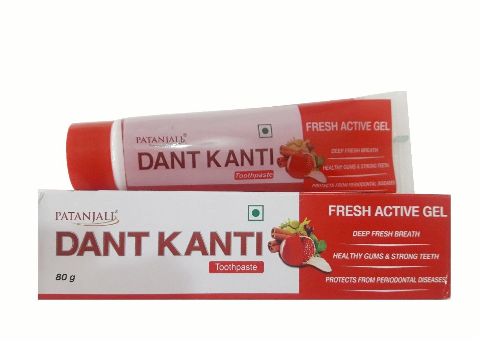 Patanjali Dant Kanti Fresh Active Gel Toothpaste for Healthy Gums & Strong Teeth - 80g (Pack of 2) | Ayurvedic Herbal Toothpaste for Fresh Breath & Oral Care - Ideal for Daily Use at Home or Travel