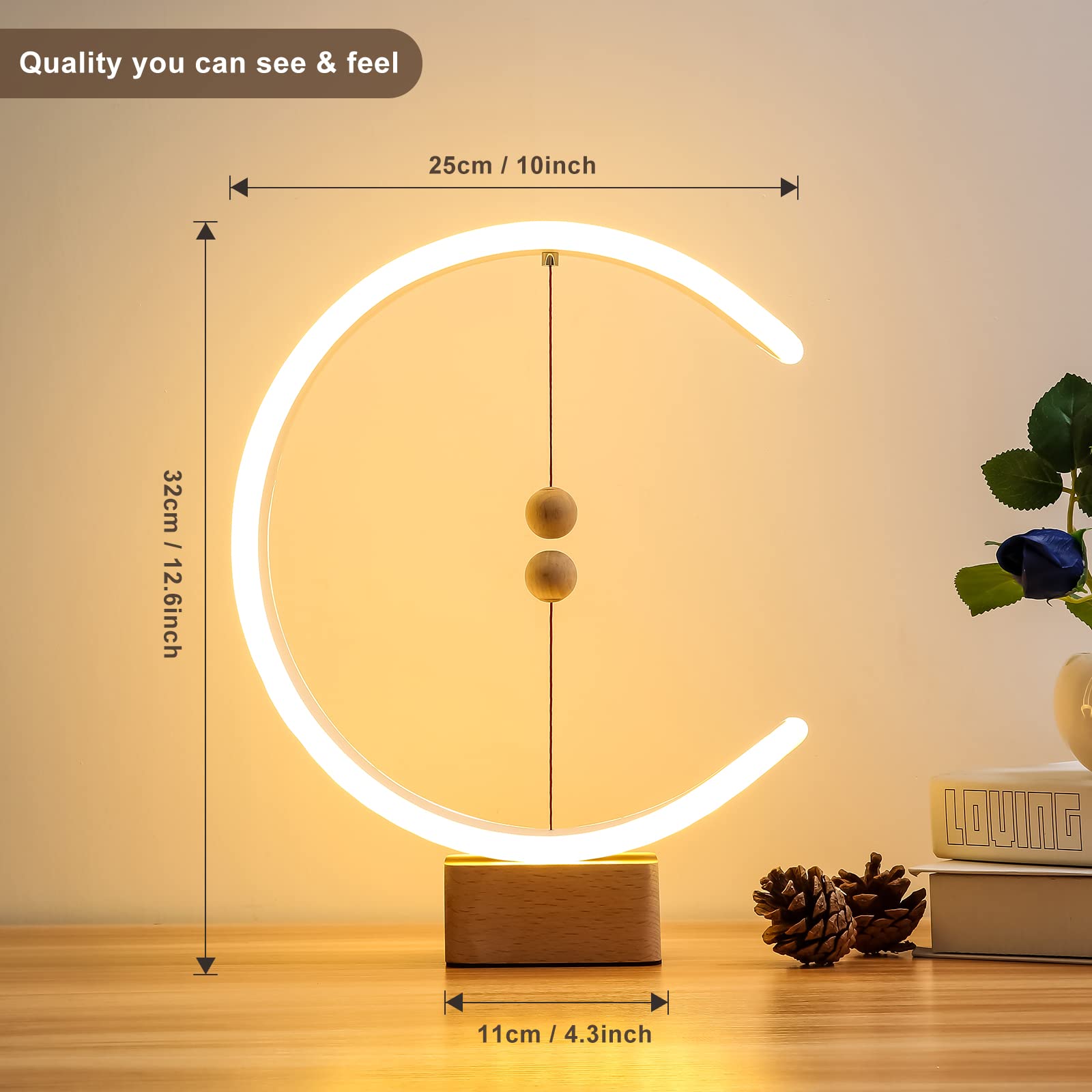 YIEONSHION Modern Smart Magnetic Balance Desk Lamp - LED Wooden Suspension Night Light for Bedroom, Dorm, Office | Creative Home Decor & Fun Birthday Gift Idea