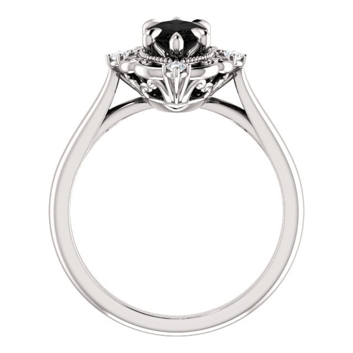 Vintage Black Marquise Engagement Ring - 2.0 CT Victorian Black Diamond Ring with Filigree Design - 925 Sterling Silver Black Onyx Ring - Perfect Gift for Anniversary, Proposal & Special Occasions