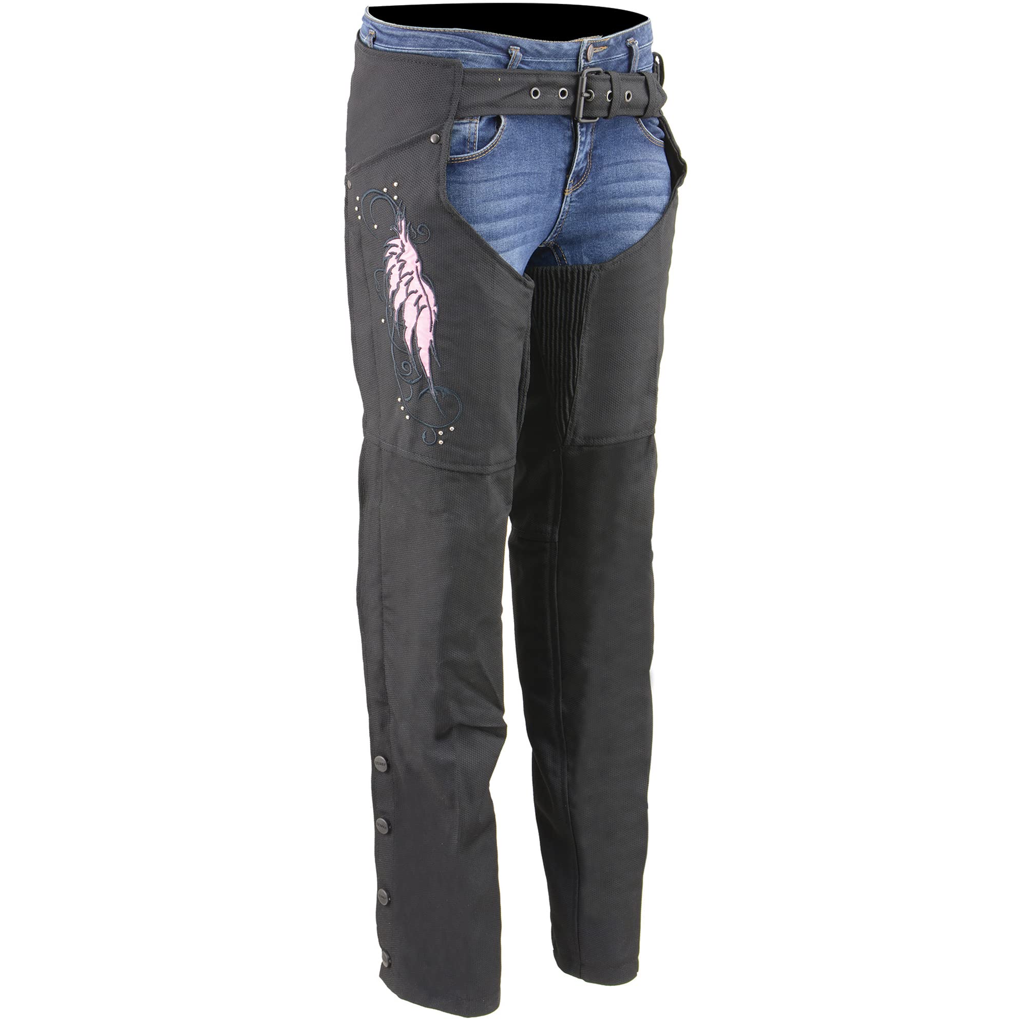 Milwaukee Leather Women's Textile Motorcycle Chaps with Wing & Rivet Detailing - Perfect for Riding, Biker Events & Outdoor Adventures
