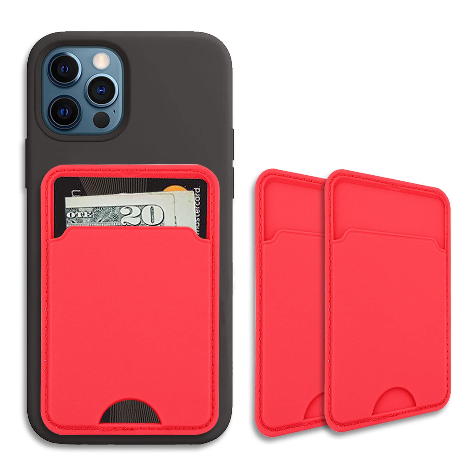 3 Pack Silicone Phone Card Holder - Stick On Wallet for iPhone, Samsung & Android - Secure Credit Card Holder for Back of Phone (Red) | Perfect for Travel, Shopping & Everyday Use