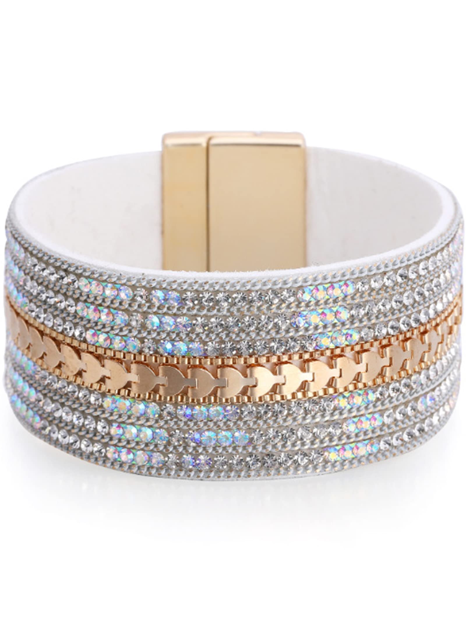 Sparkling Crystal Arrow Wrap Leather Bracelet for Women & Teen Girls - Magnetic Closure Rhinestone Bangle with Wide Edge - Perfect for Parties, Gifts & Everyday Fashion Accessories