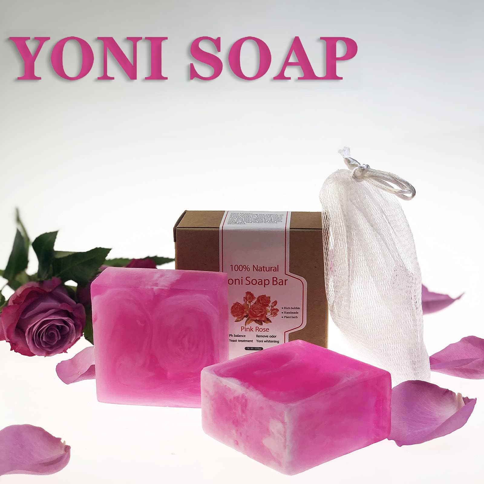 Organic Yoni Soap Bar (2-Pack) - pH Balanced Feminine Wash for Women, Natural Vaginal Deodorant & Intimate Care Soap, Handmade with Bubble Net (3.53 oz) - Perfect for Daily Hygiene & Gentle Cleansing