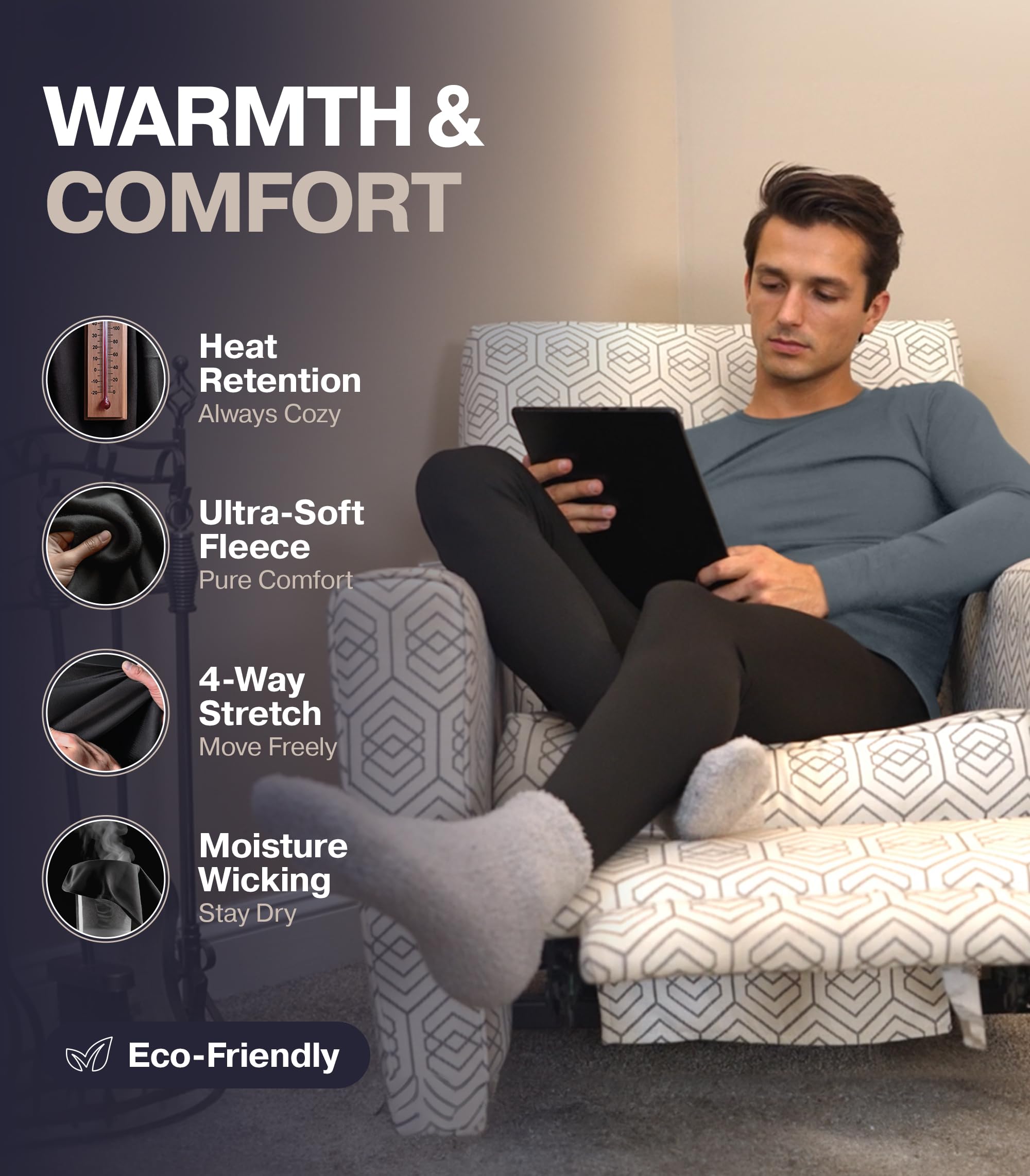Thermajohn Men's Thermal Underwear Set - Long Johns & Leggings for Cold Weather - Warm Base Layer for Winter Sports, Hiking & Outdoor Activities