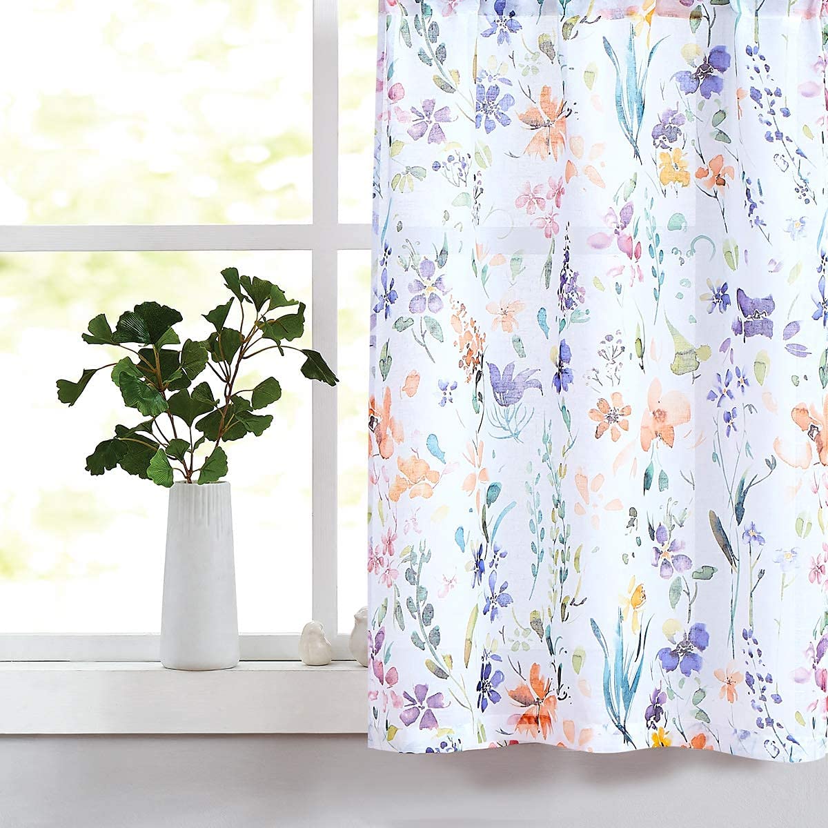 Fragrantex Purple Floral Print Kitchen Curtains - 2 Panels, 28
