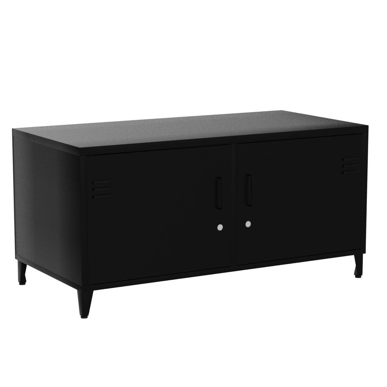 HOPUBUY 2-Door Black Metal Storage Cabinet - Steel Locker with Adjustable Shelves for Bedroom, Garage, Office Organization | Space-Saving Home & Office Storage Solution
