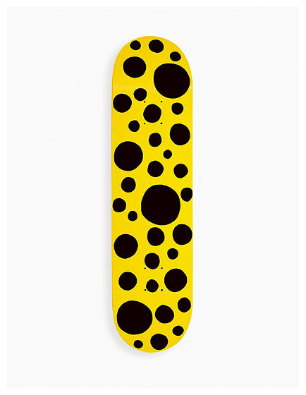 Yayoi Kusama Black Big Dots Yellow Skateboard Deck - Limited Edition Artist Skateboard for Collectors & Skate Enthusiasts - Perfect for Home Decor, Skateboarding, and Art Collections