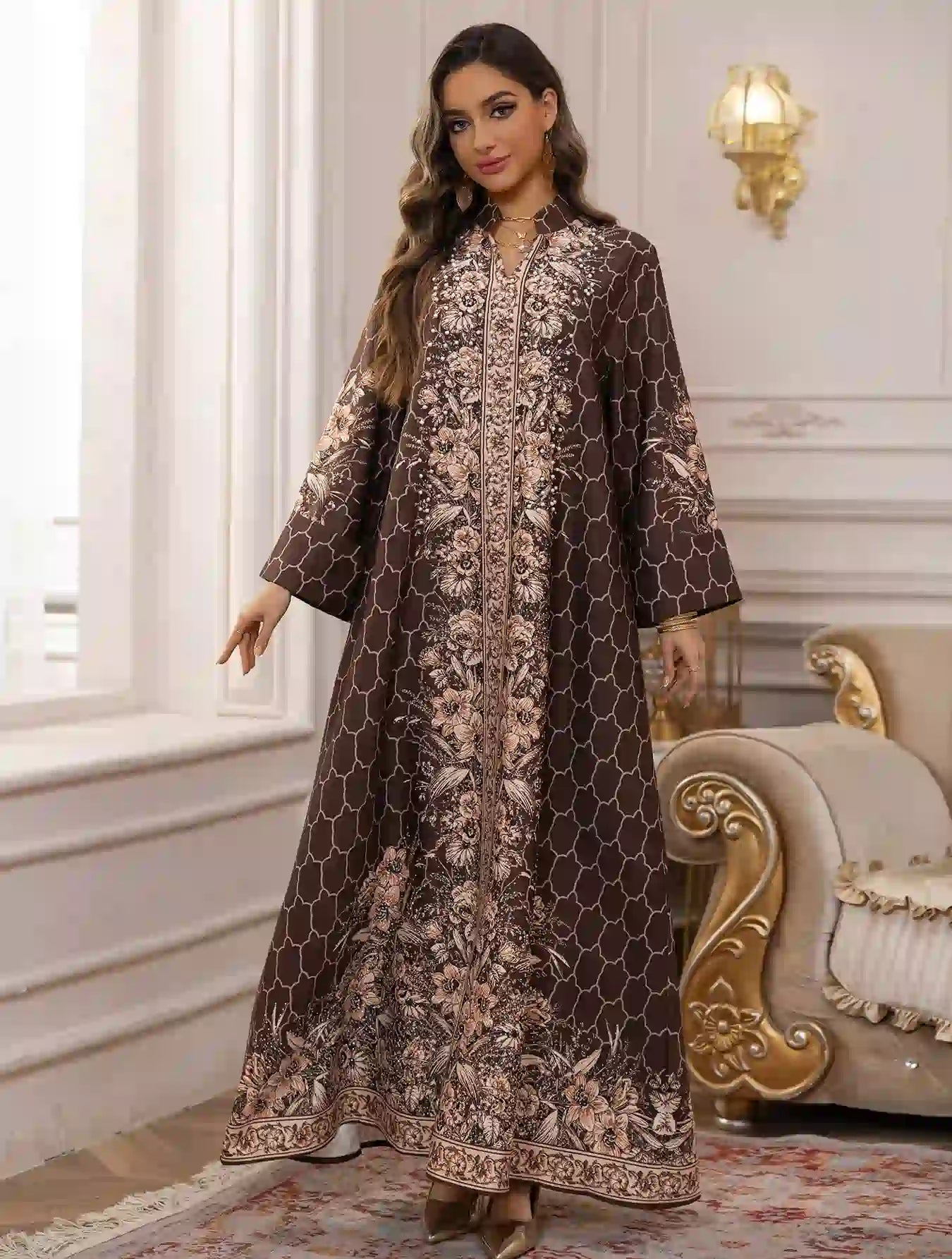 Elegant Hotfix Rhinestone Caftan Dress for Women - Beaded Eid Party Wear, Wedding Guest Outfit, Summer Beach Cover Up, Boho Maxi Dress #25446