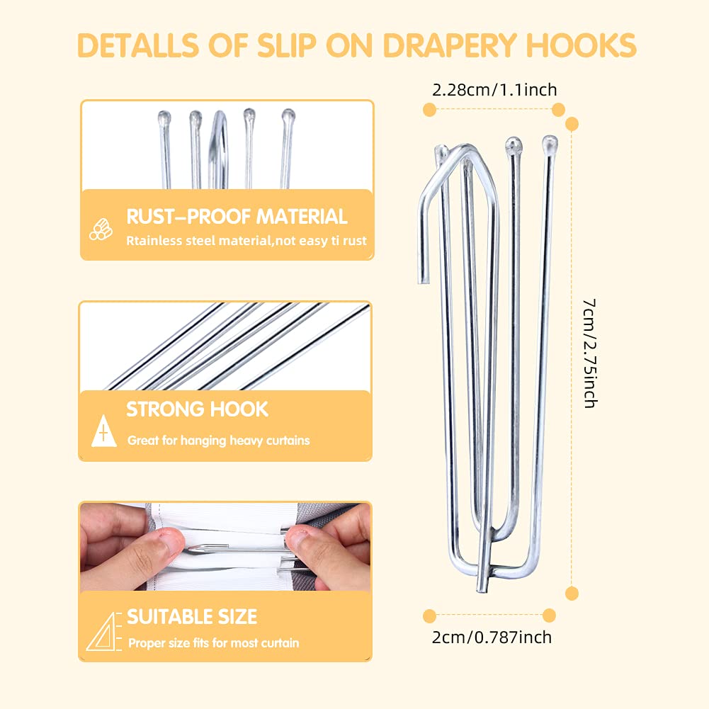 90PCS Stainless Steel Curtain Pleat Hooks - 4 Prongs Pinch Pleat Hook Clips for Pleated Drapes & Traverse Rods | Drapery Hooks for Window, Door & Bathroom Curtains | Perfect for Living Room, Bedroom & Home Decor