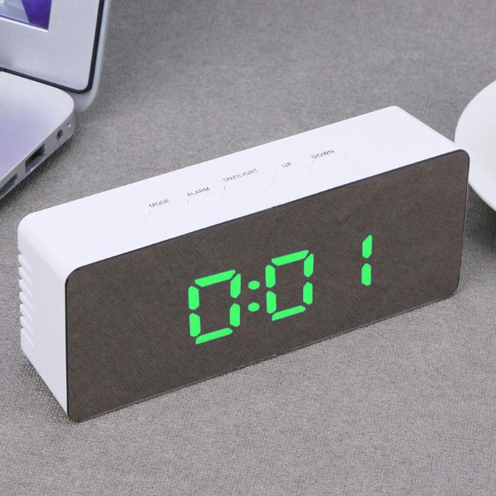 Multi-Function Digital Mirror LED Alarm Clock with Night Light, Thermometer & Wall Clock - Square Rectangular Design (Green) - Perfect for Bedroom, Bathroom, Office & Home Decor