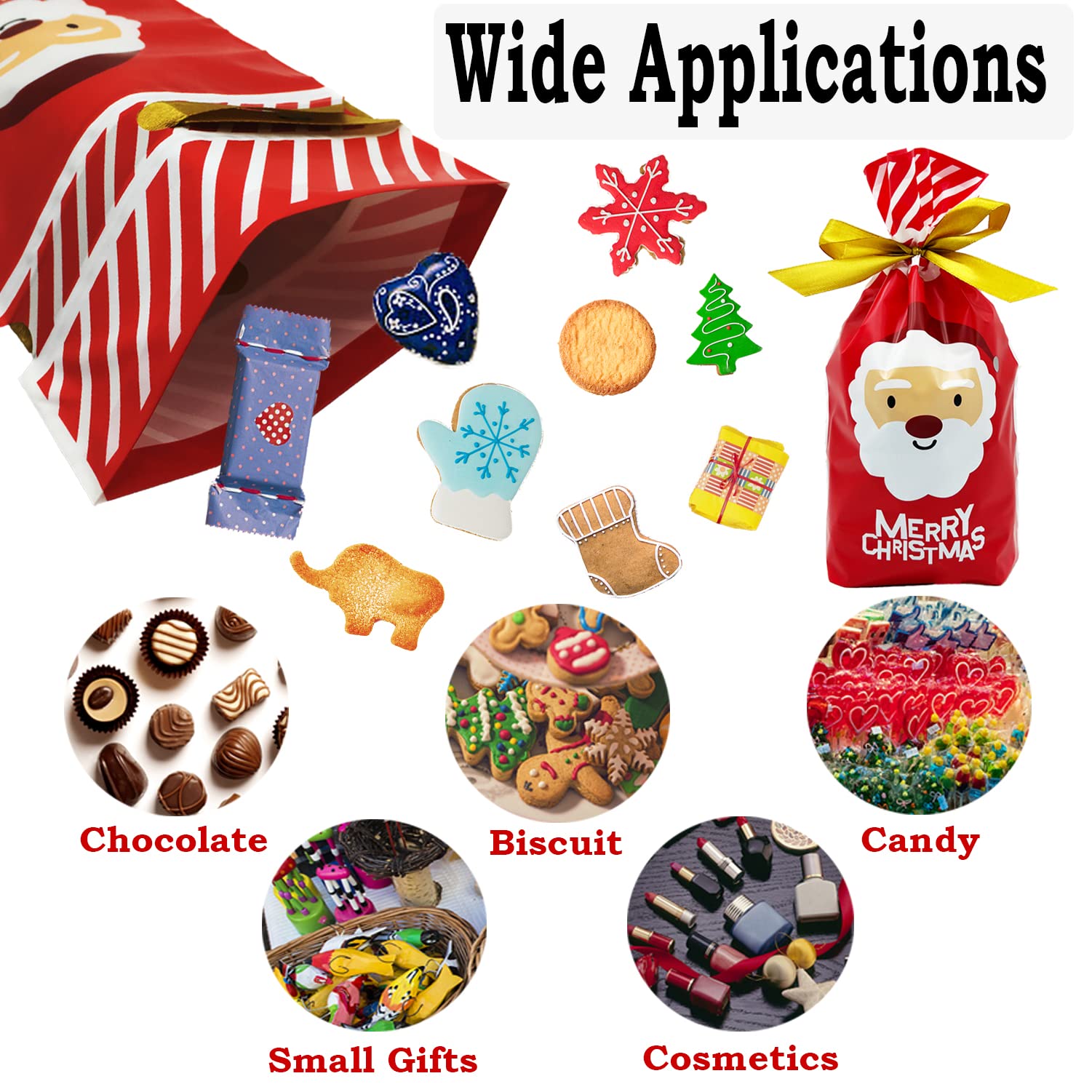 50 Pcs Christmas Candy Bags - Red Drawstring Treat Bags for Holiday Cookies, Gifts & Party Favors | Perfect for Christmas Parties, School Events & Stocking Stuffers
