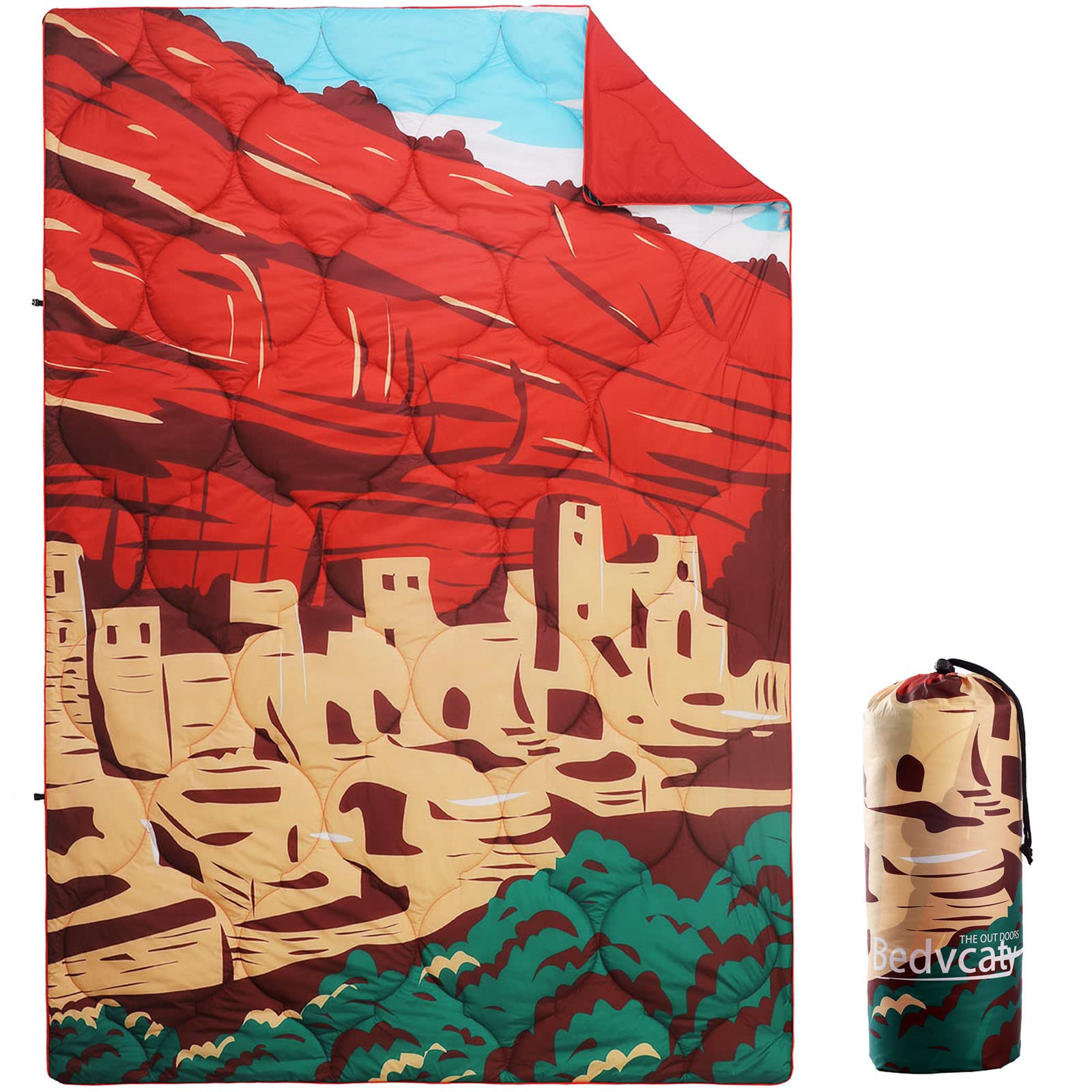 Premium Waterproof Camping Blanket - Ultra Warm & Cozy Travel Blanket for Outdoor Adventures, Hiking, Picnics & Beach - Lightweight & Compact (Red, 55