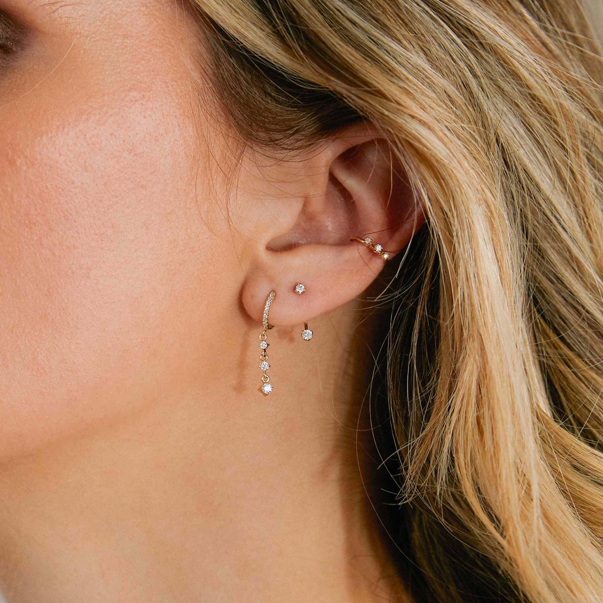 14K Gold Graduated Prong Set Diamond Ear Cuff - Elegant Cartilage Earring for Women, Perfect for Parties, Weddings & Everyday Wear