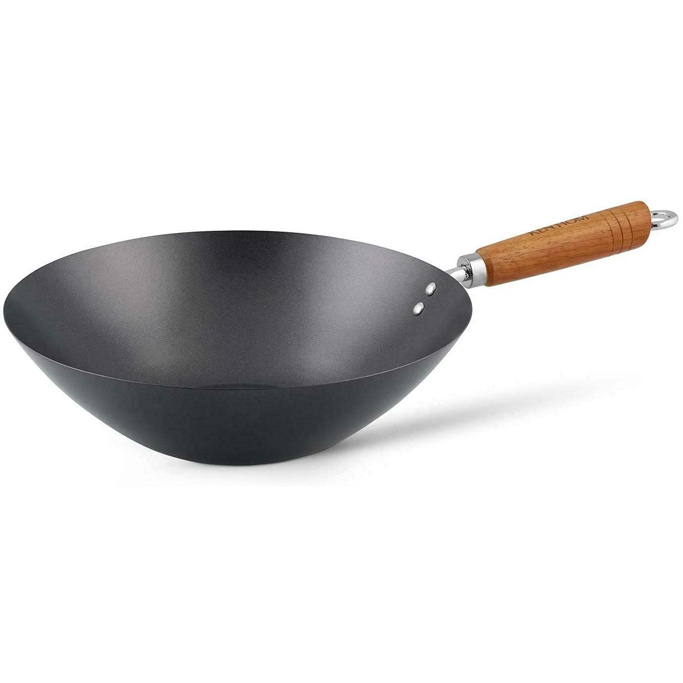 Ken Hom KH331051 5-Piece Nonstick Carbon Steel Wok Set, 31cm Classic Flat Bottom Pan with Lid - Induction Incompatible, Hand Wash Only, 2-Year Warranty - Perfect for Asian Stir-Fry, Home Cooking & Professional Kitchens