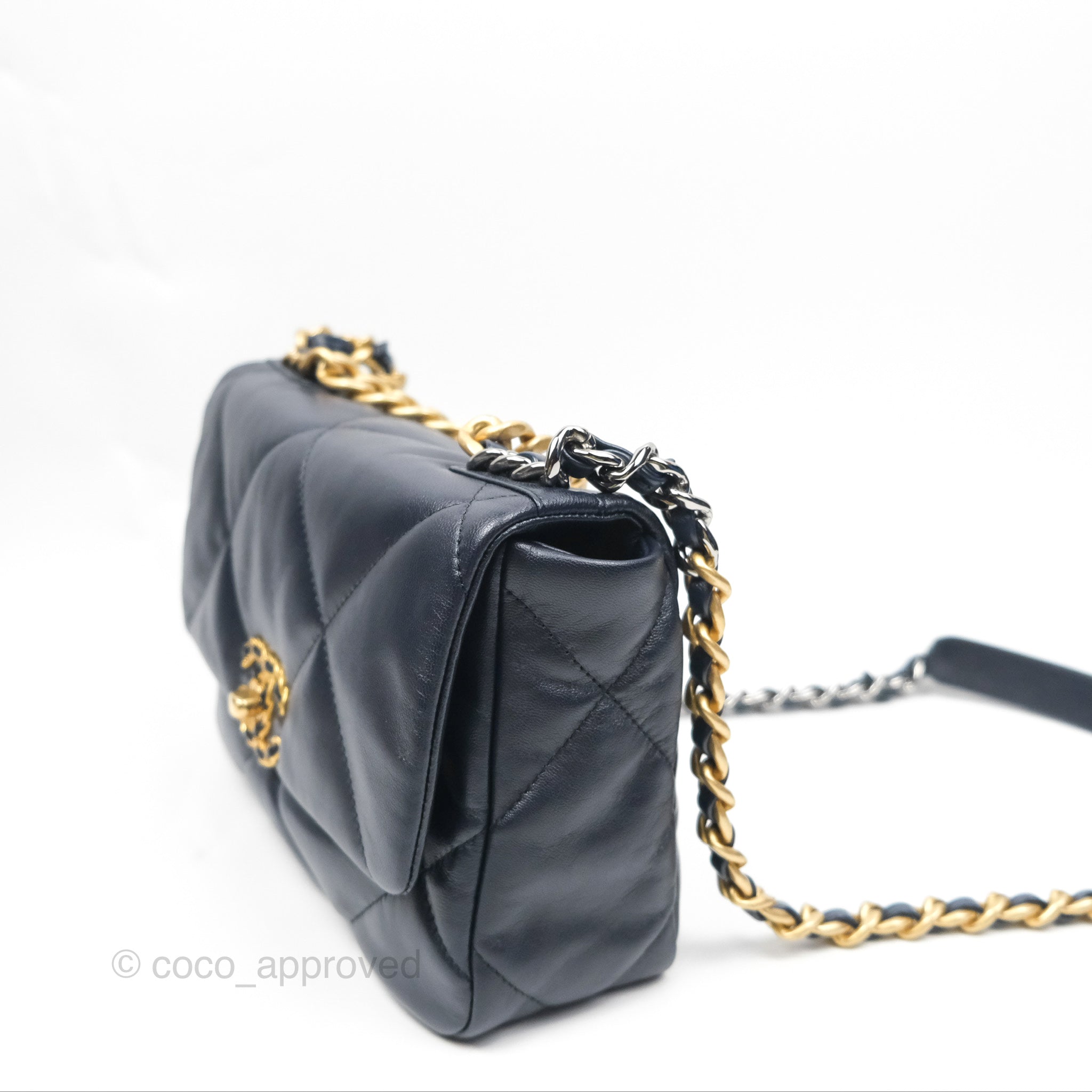 Chanel 19 Small Navy Blue Leather Flap Bag with Mixed Hardware - Luxury Crossbody Purse for Women, Perfect for Date Night & Evening Events