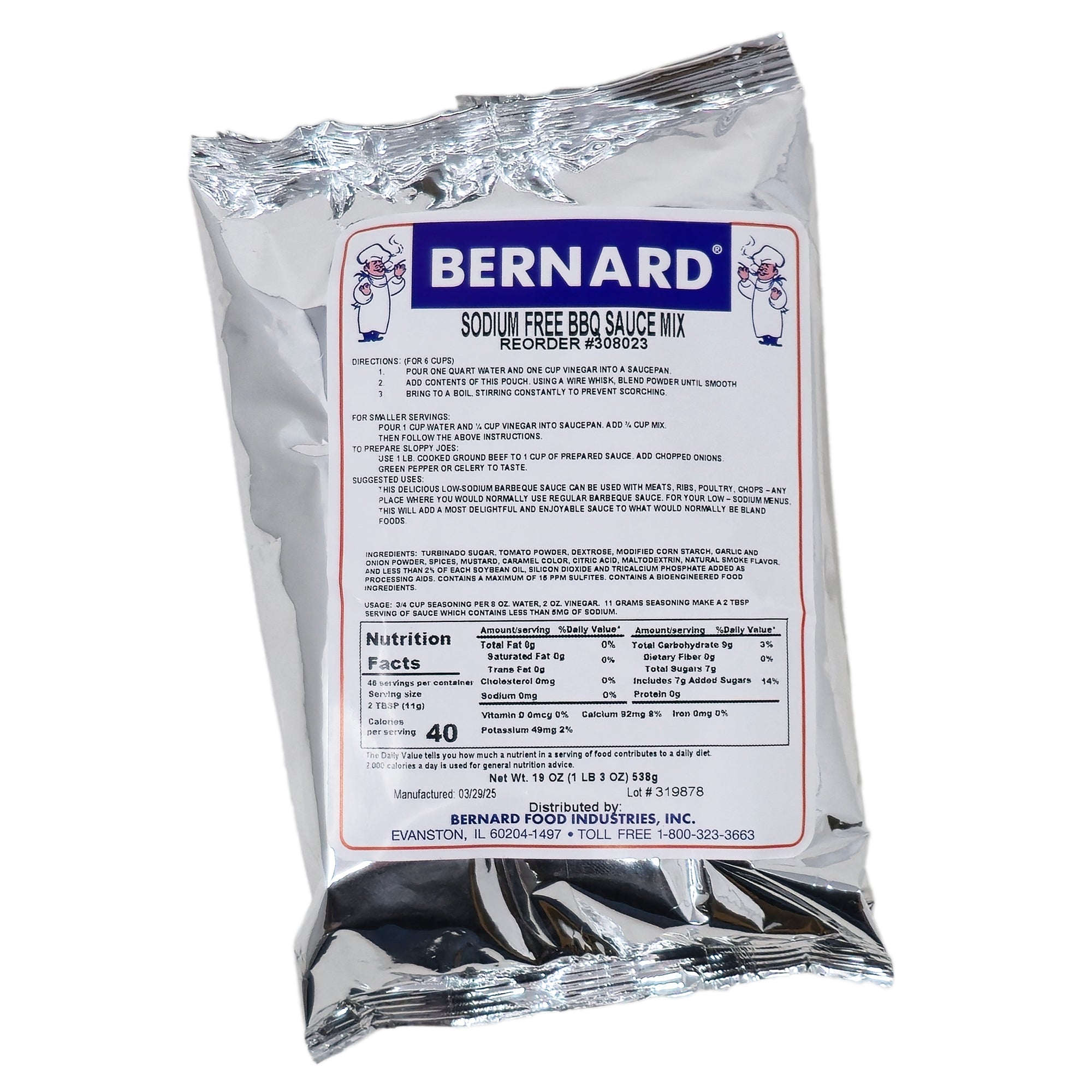 Sugar-Free BBQ Sauce Mix - Bernard Sodium Free Barbecue Sauce 19 oz | Keto Friendly, Gluten Free Seasoning for Grilling, Smoking & Roasting | Perfect for Ribs, Chicken & Pulled Pork