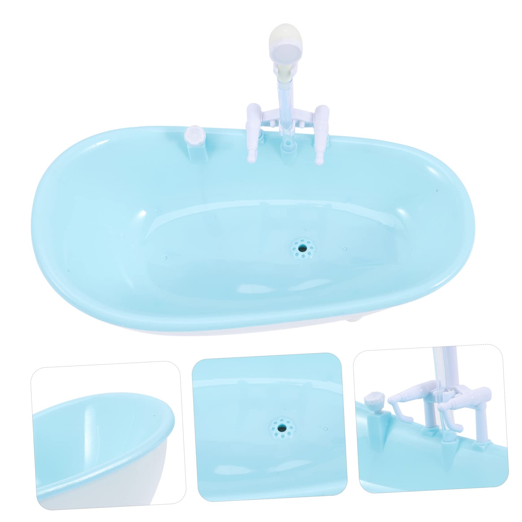 FAVOMOTO 4-Piece Mini Bathtub Toy Set - Sky Blue Plastic Bathing Doll Accessories for Kids, Baby Shower & Bath Time Fun - Perfect for Pretend Play and Bathroom Decor