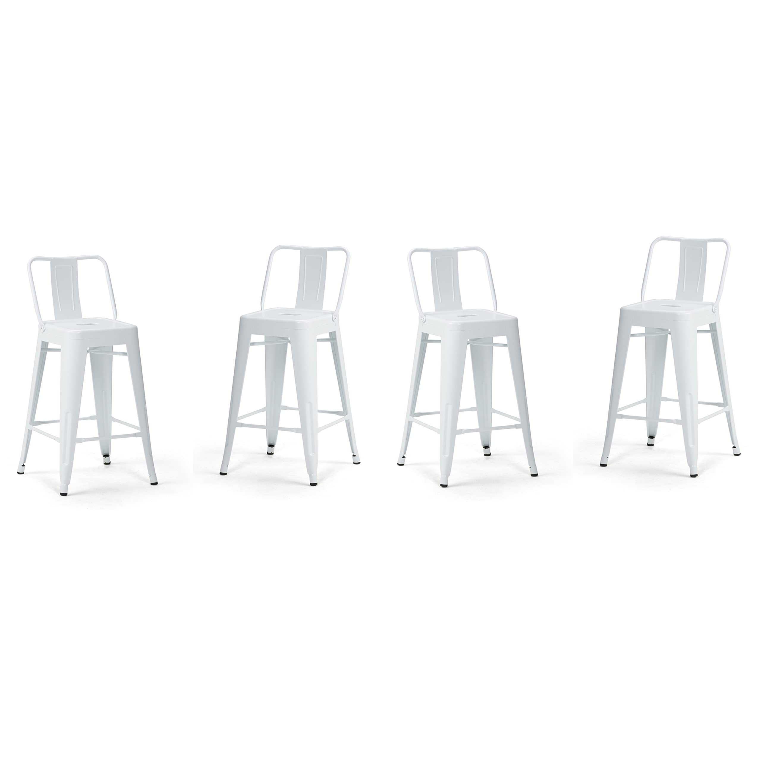 SIMPLIHOME Rayne 24 Inch Counter Height Bar Stools, Set of 4 - White Metal Square Industrial Stools for Kitchen Island, Breakfast Bar & Dining Room - Modern Counter Stools for Home & Restaurant Use