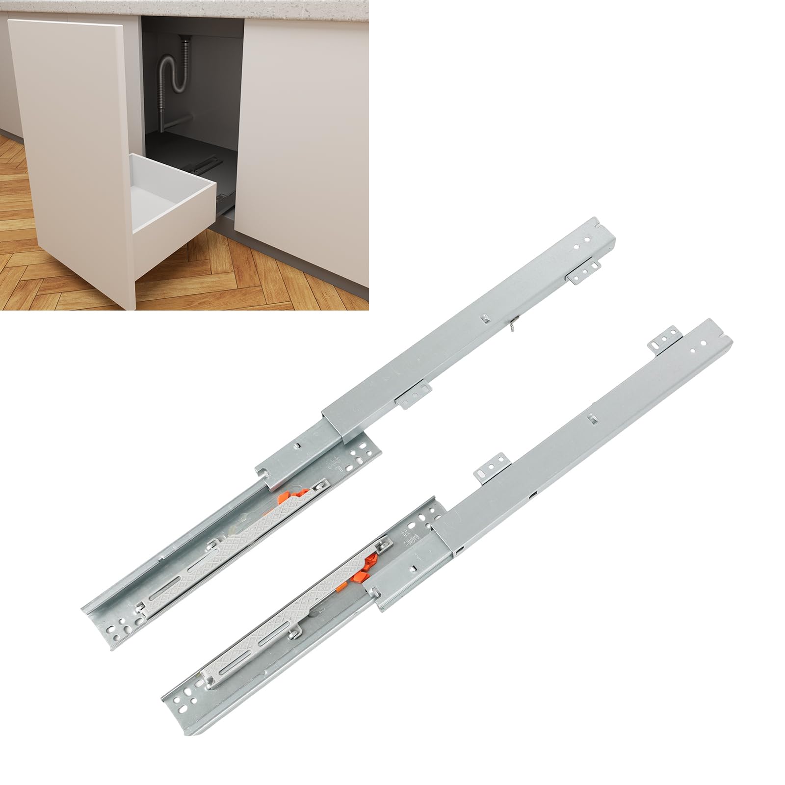 Undermount Drawer Slides - Soft Close Full Extension Bottom Mount Pull Out Shelf Sliders for Kitchen Cabinets Without Side Panels | Perfect for DIY Cabinet Upgrades & Home Organization