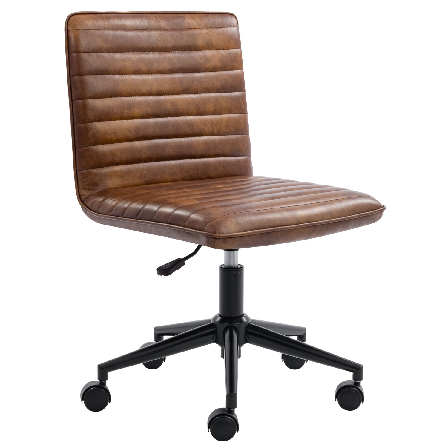 Ergonomic Armless Office Desk Chair - Faux Leather Upholstered Mid-Back Task Chair with 360° Swivel & Height Adjustment - Perfect for Home Office, Study Room & Teen Workspace (Dust Yellow)
