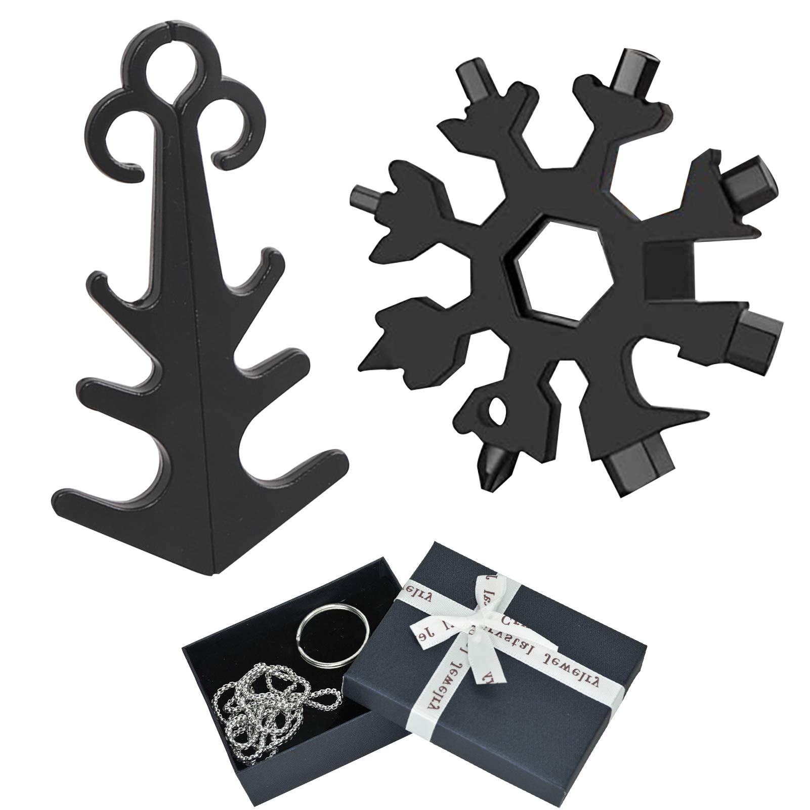 18-in-1 Stainless Steel Snowflake Multi Tool - Bottle Opener, Phillips Screwdriver & Wrench Set - Perfect Father's Day Gift for Men (Black) - Ideal for Camping, Hiking, DIY Projects & Everyday Carry