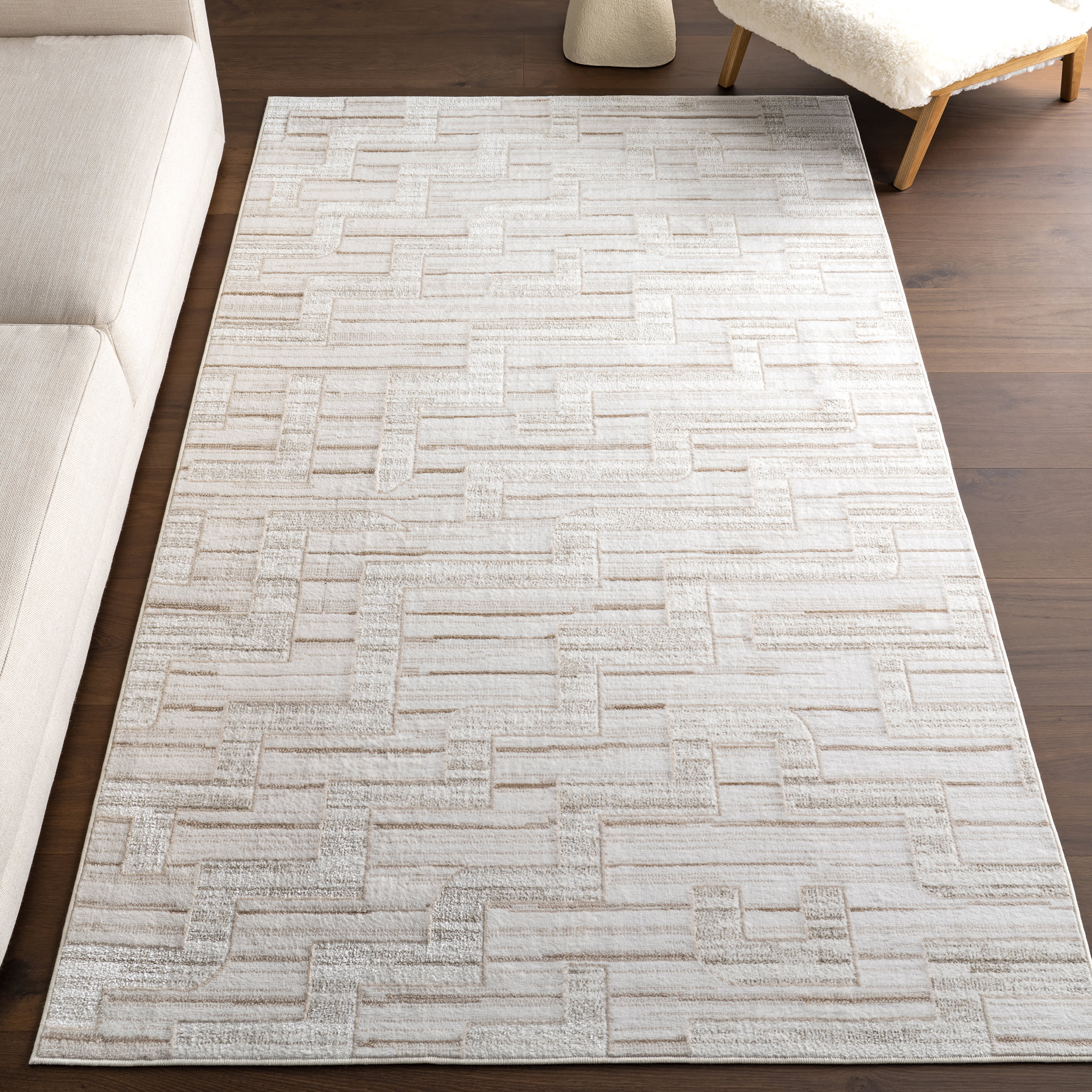 Chana Geometric Washable Area Rug - Ivory | Non-Slip Modern Boho Rug for Living Room, Bedroom & Nursery | Soft & Durable Home Decor